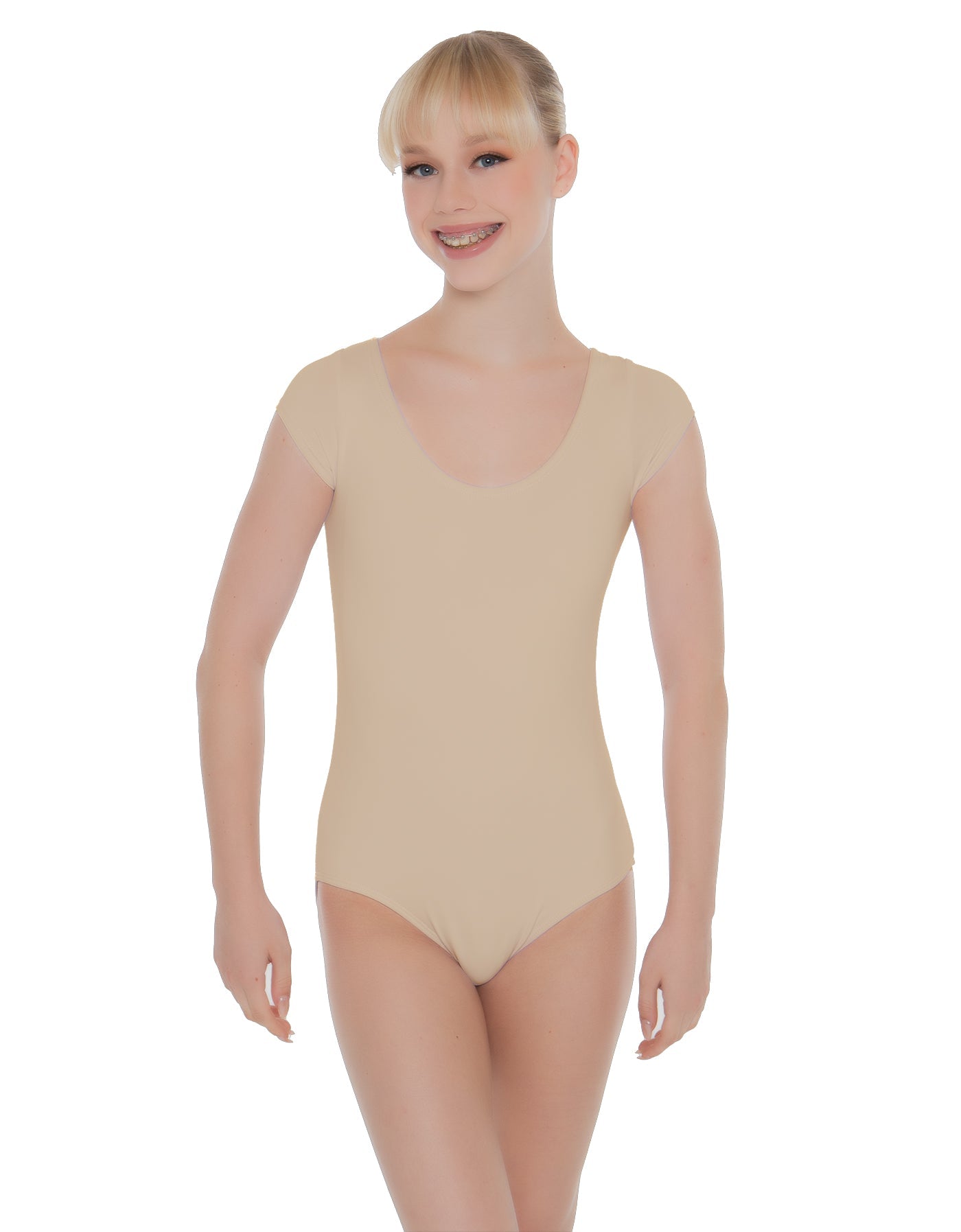 Solid Lycra Cap Sleeve Scoop Neck Open Back Leotard