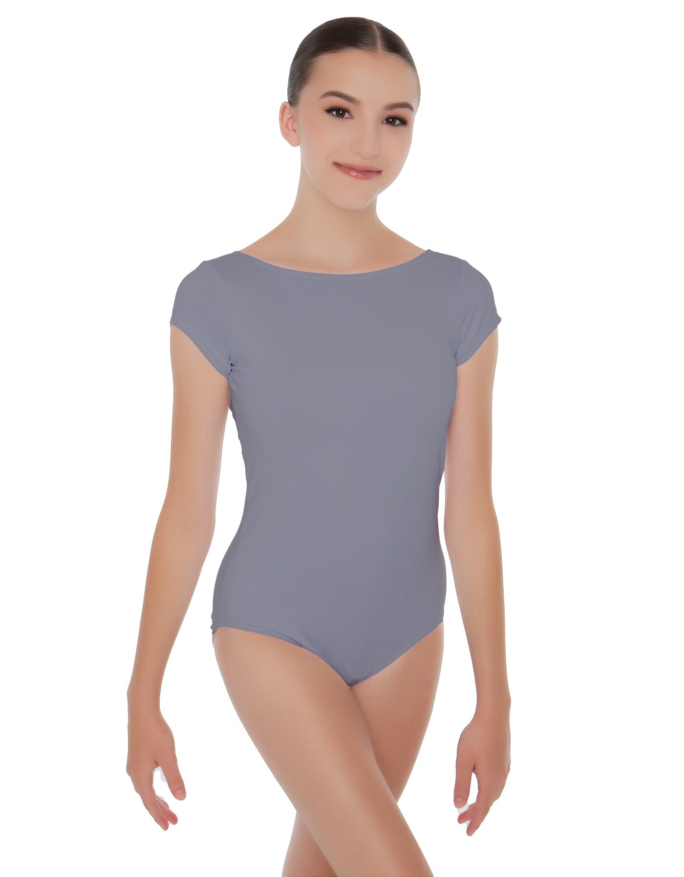 Solid Lycra Cap Sleeve Boatneck Open Back Leotard