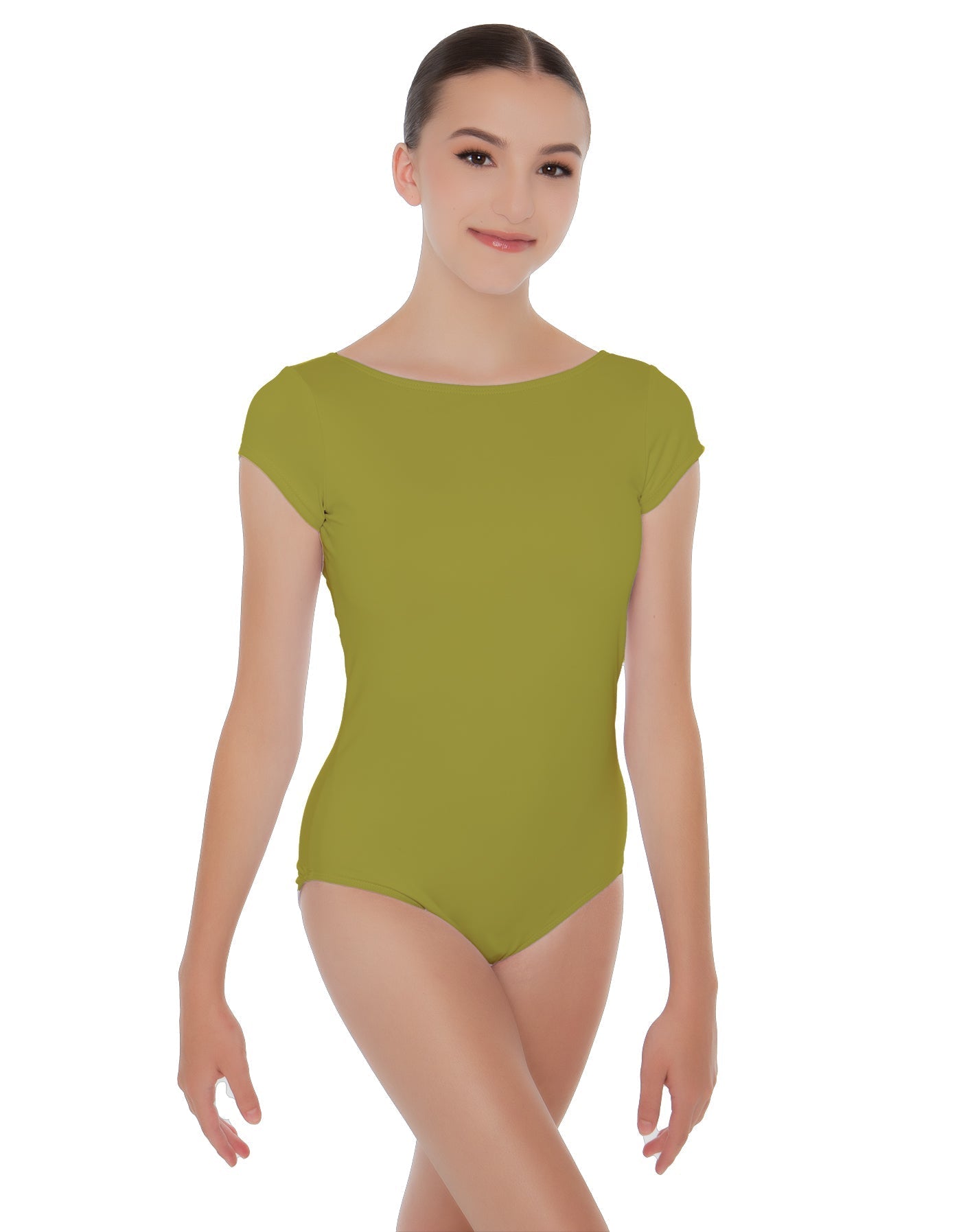 Solid Lycra Cap Sleeve Boatneck Open Back Leotard
