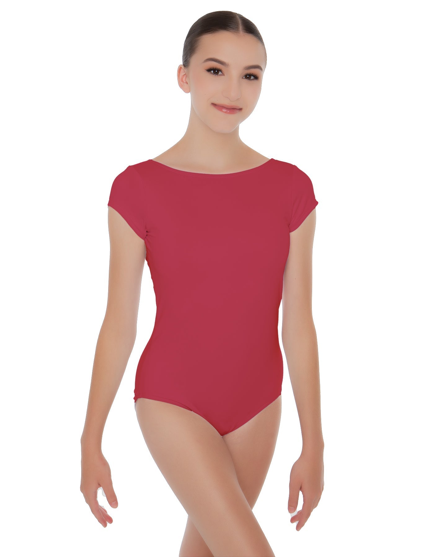 Solid Lycra Cap Sleeve Boatneck Open Back Leotard