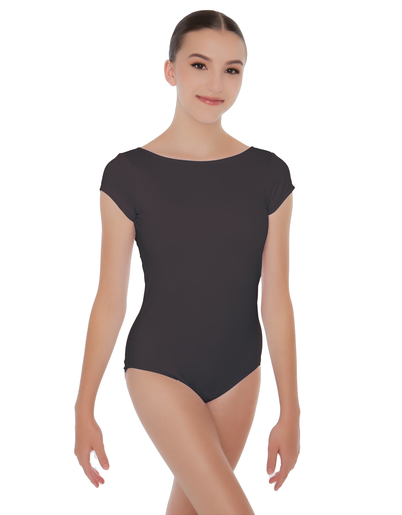 Solid Lycra Cap Sleeve Boatneck Open Back Leotard