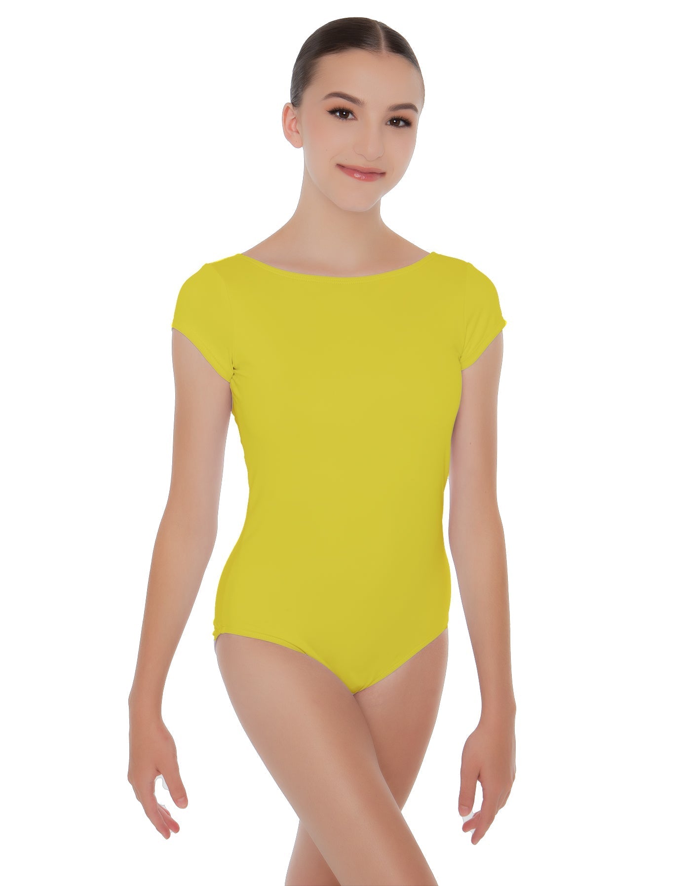 Solid Lycra Cap Sleeve Boatneck Open Back Leotard