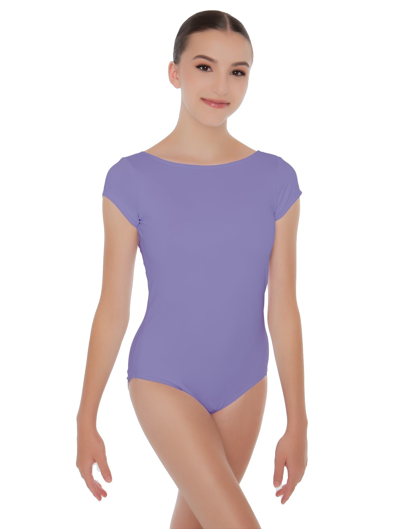 Solid Lycra Cap Sleeve Boatneck Open Back Leotard