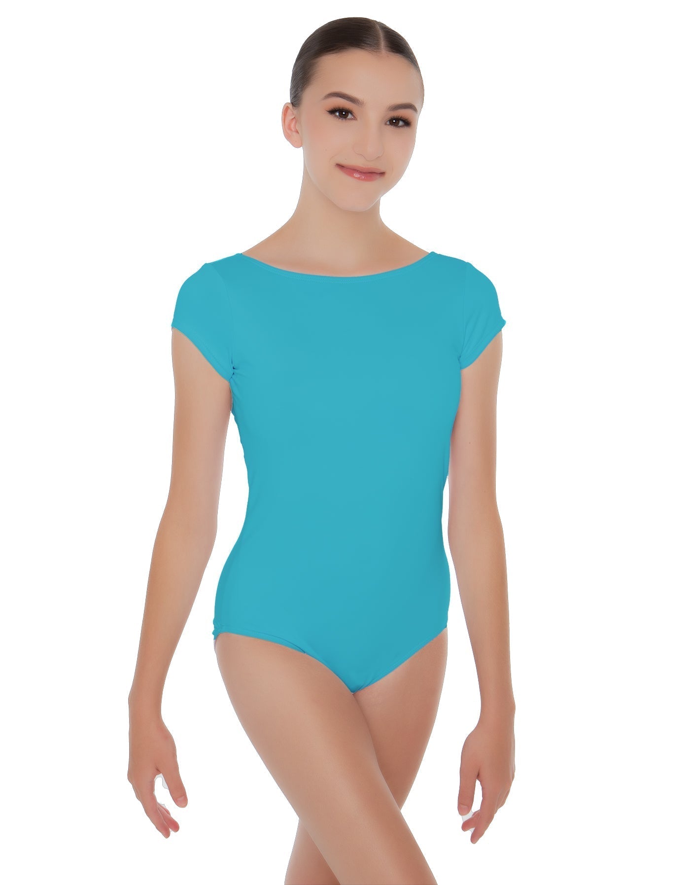 Solid Lycra Cap Sleeve Boatneck Open Back Leotard