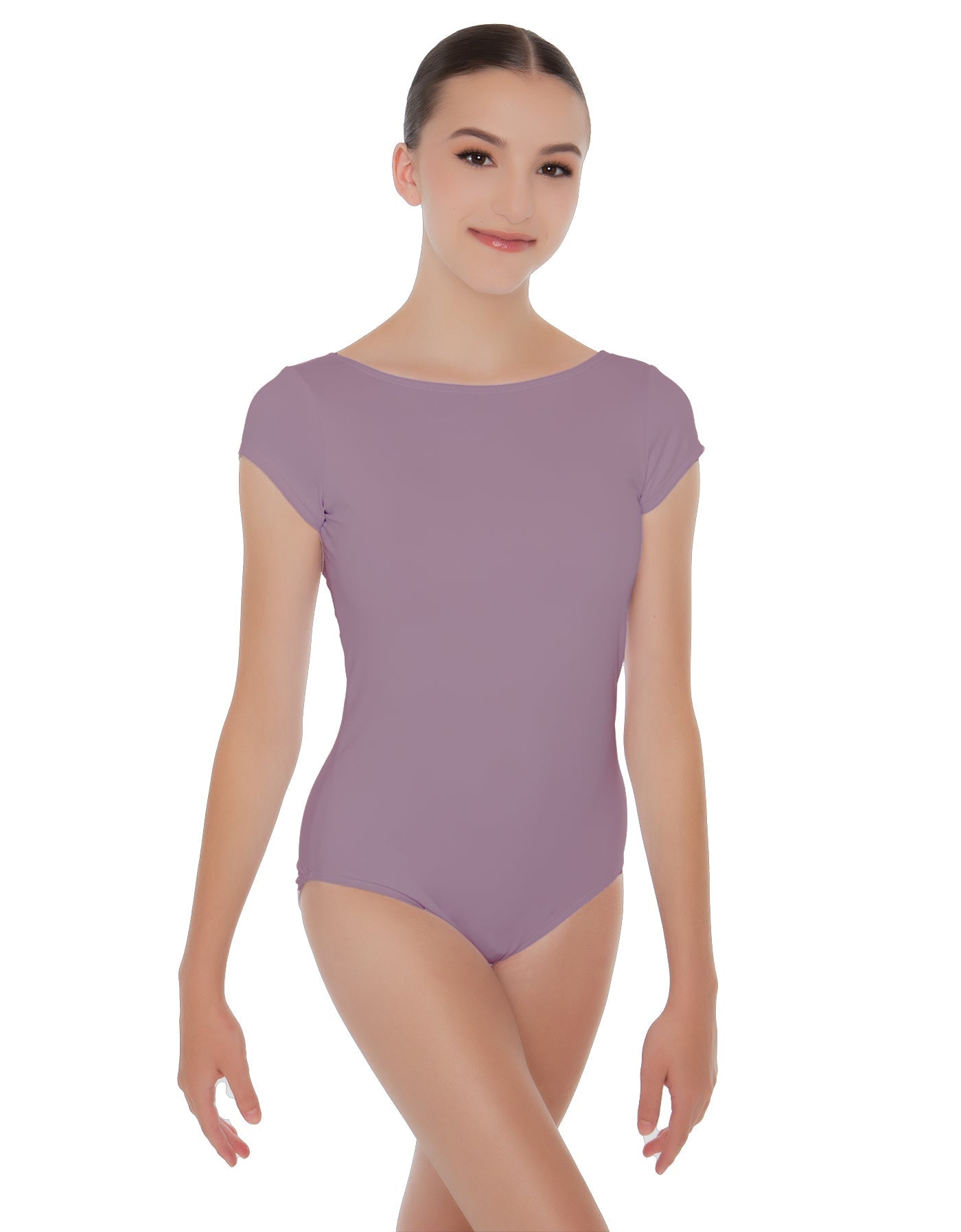 Solid Lycra Cap Sleeve Boatneck Open Back Leotard
