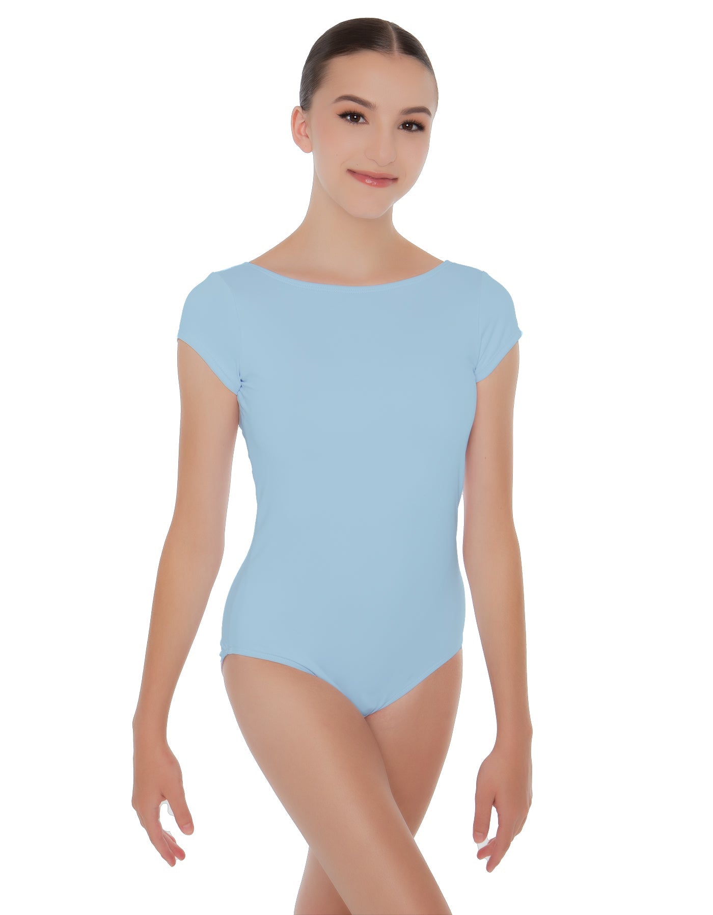 Solid Lycra Cap Sleeve Boatneck Open Back Leotard