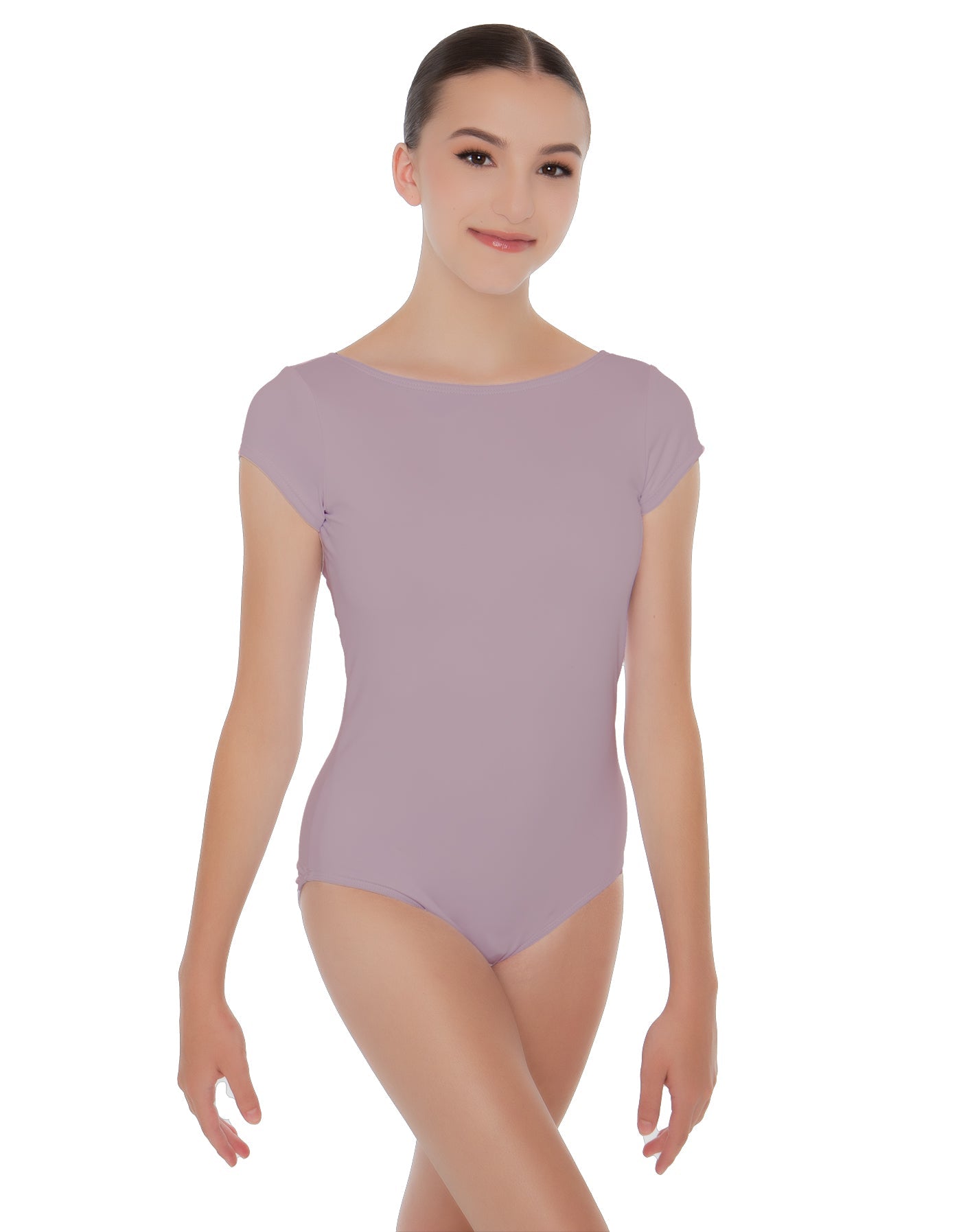 Solid Lycra Cap Sleeve Boatneck Open Back Leotard