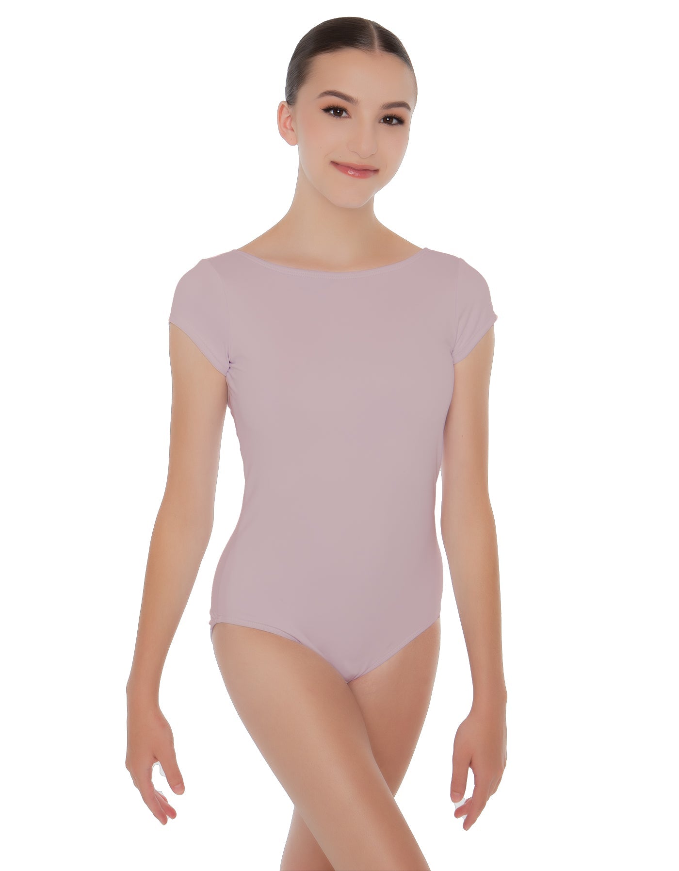 Solid Lycra Cap Sleeve Boatneck Open Back Leotard