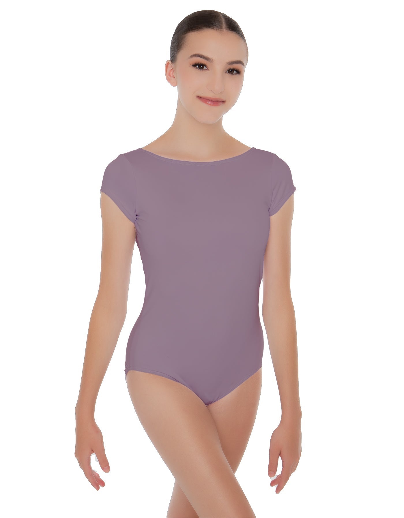 Solid Lycra Cap Sleeve Boatneck Open Back Leotard