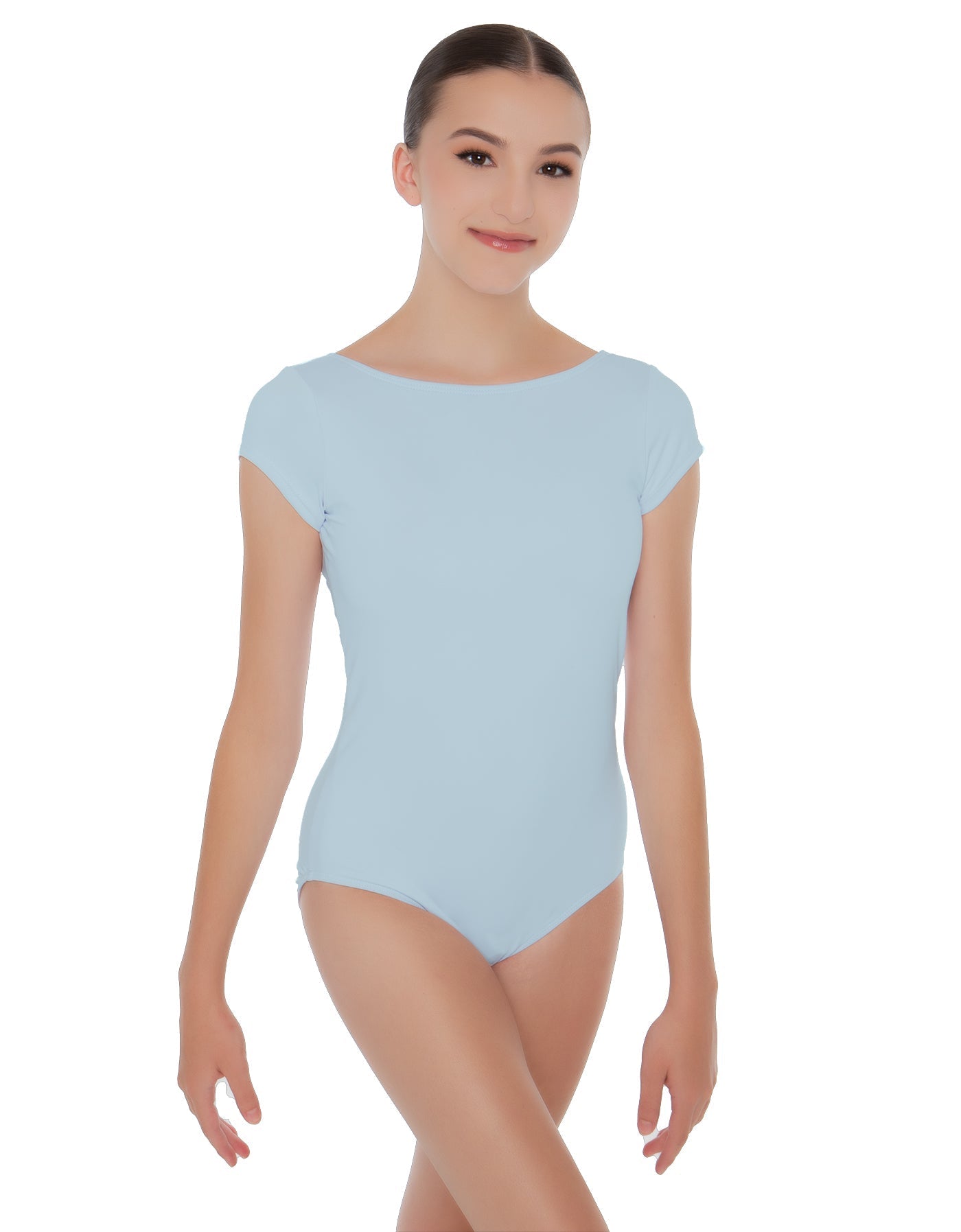 Solid Lycra Cap Sleeve Boatneck Open Back Leotard