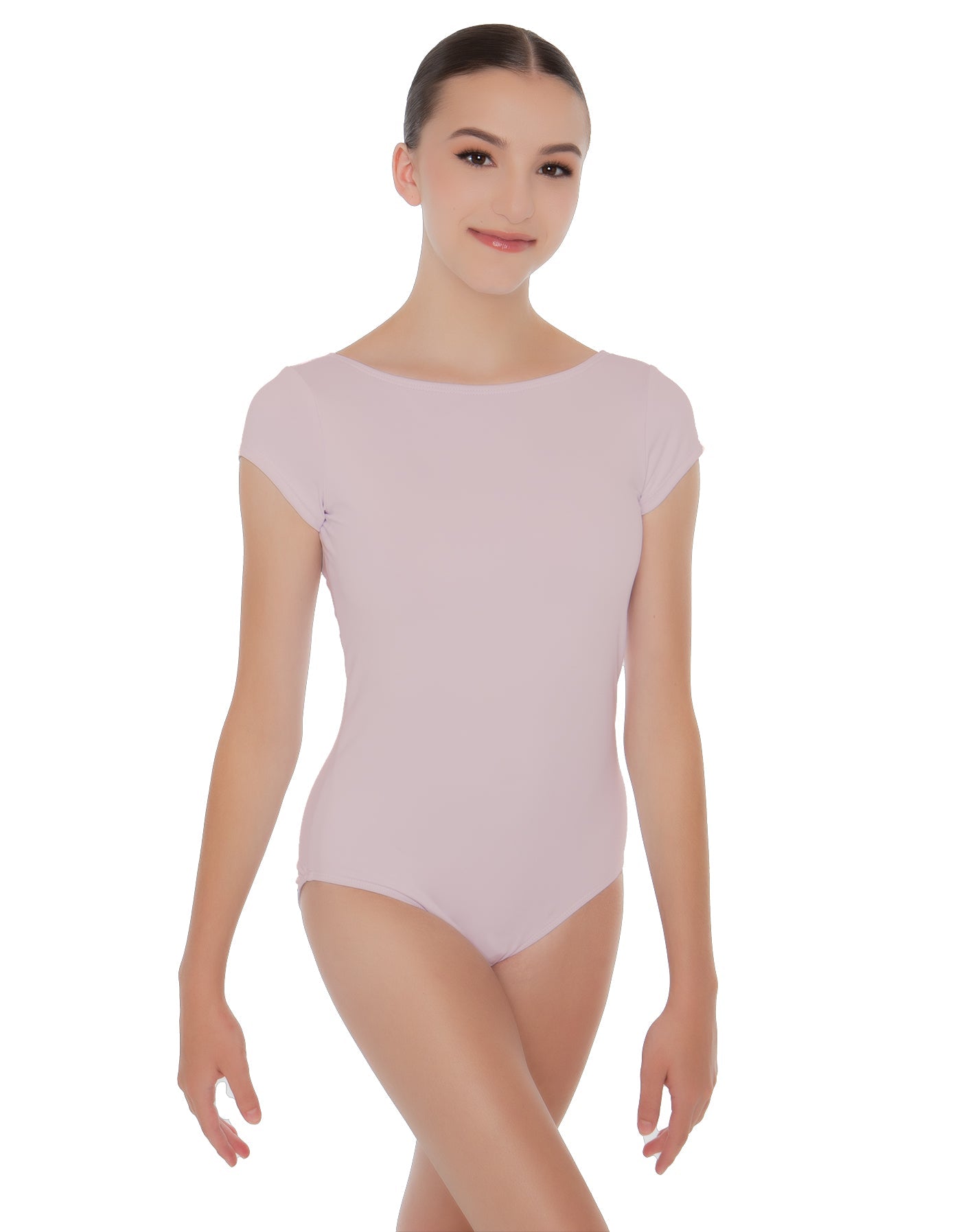 Solid Lycra Cap Sleeve Boatneck Open Back Leotard
