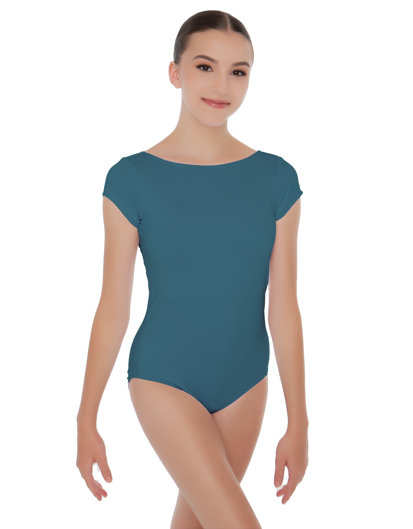 Solid Lycra Cap Sleeve Boatneck Open Back Leotard