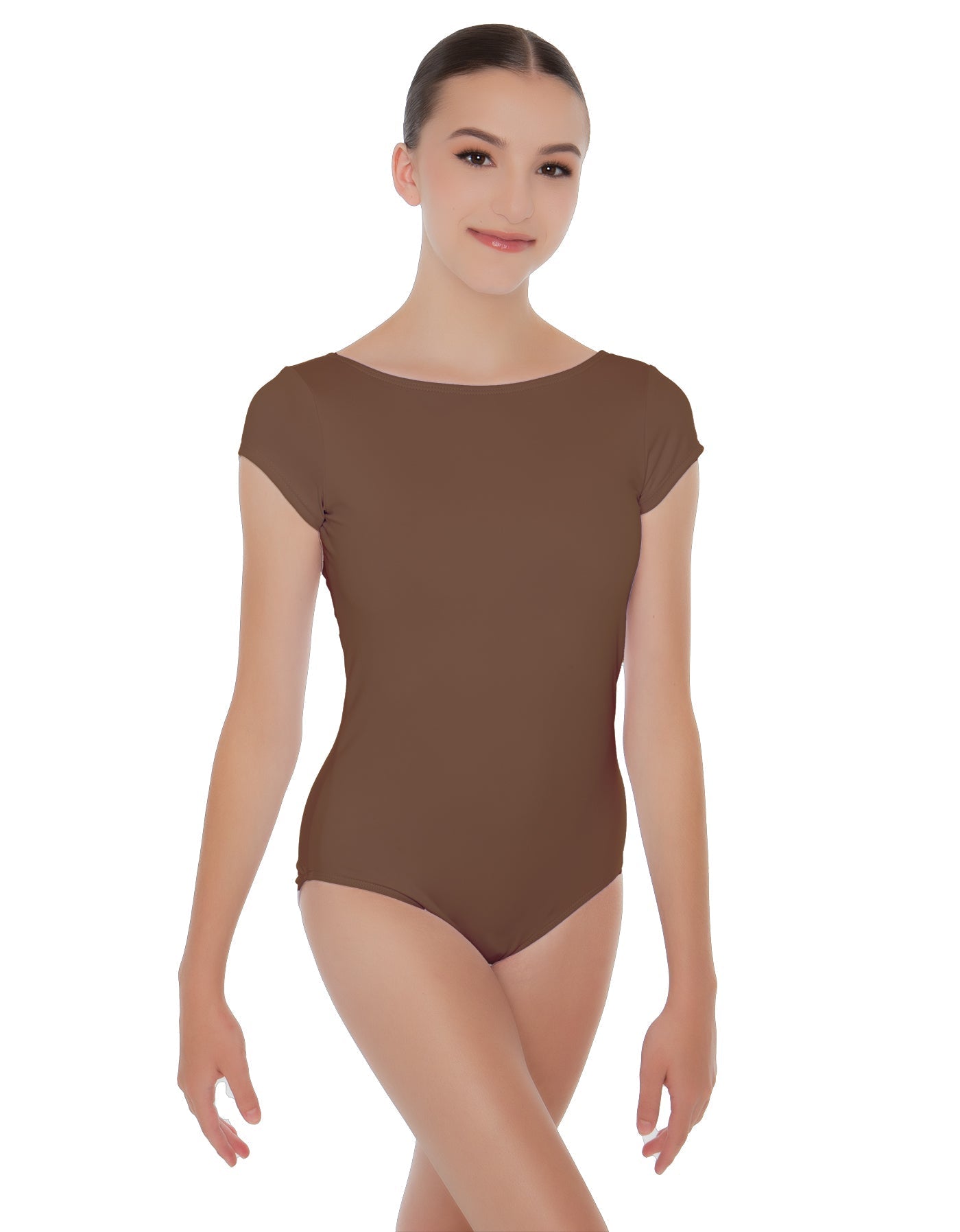Solid Lycra Cap Sleeve Boatneck Open Back Leotard