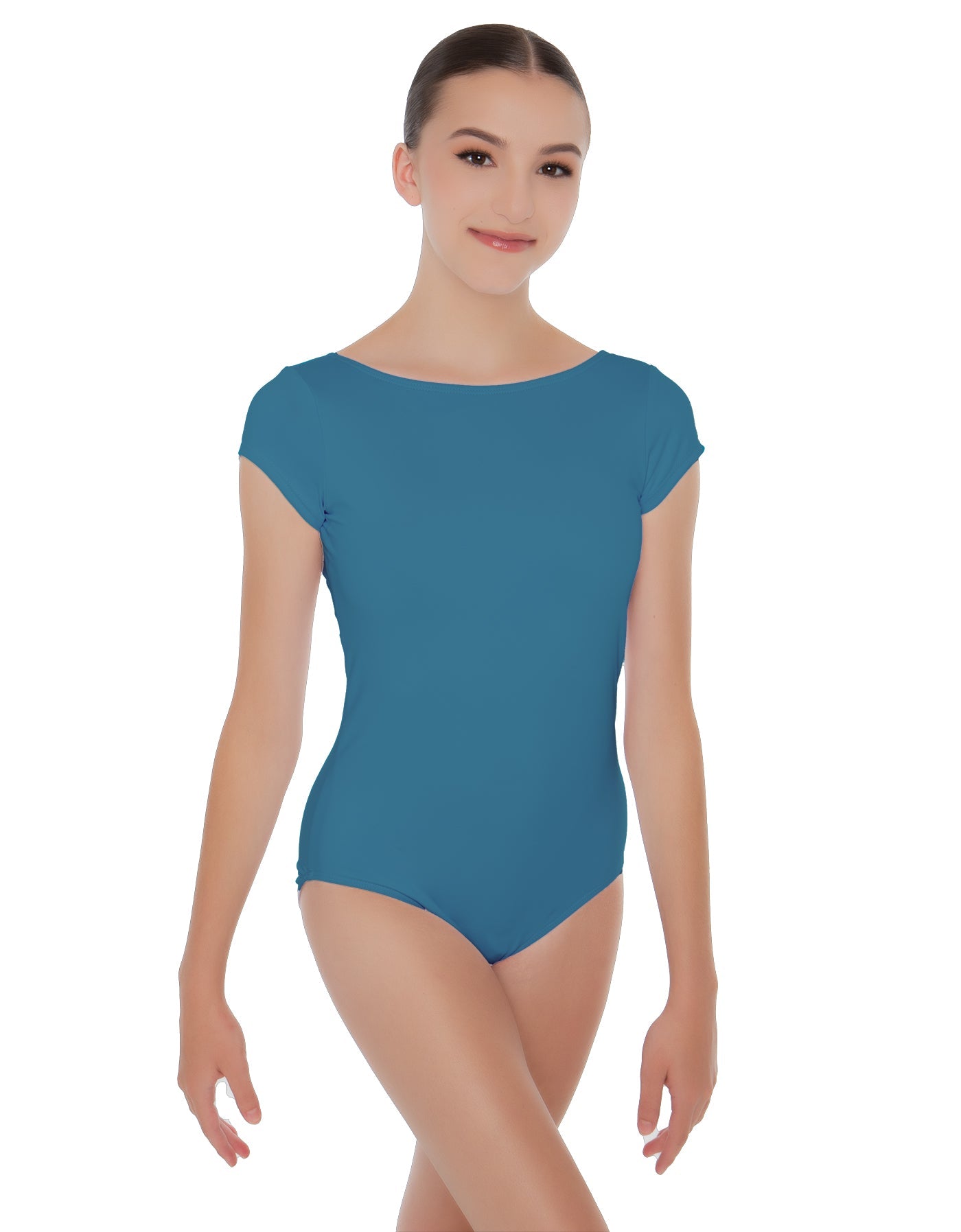 Solid Lycra Cap Sleeve Boatneck Open Back Leotard
