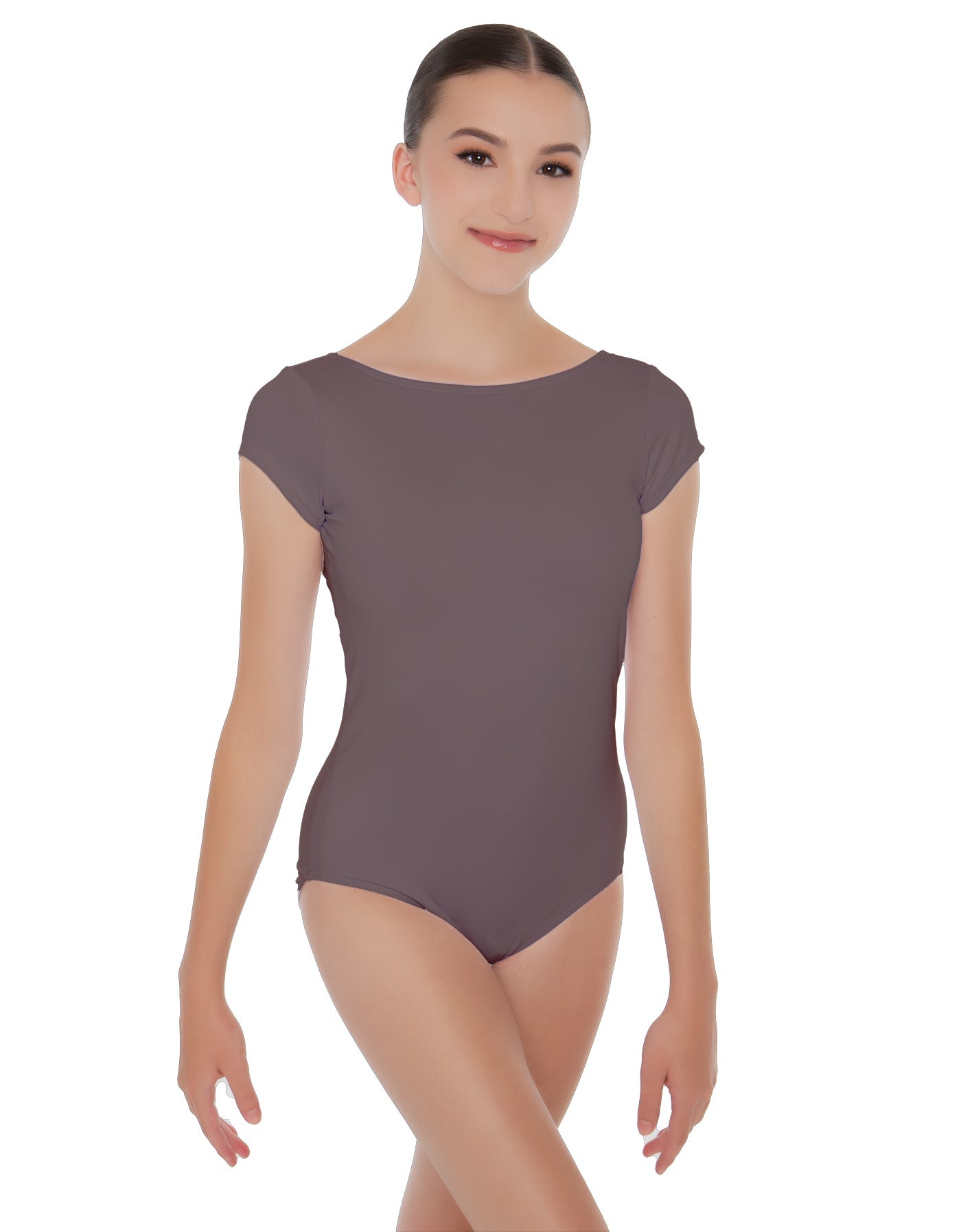 Solid Lycra Cap Sleeve Boatneck Open Back Leotard