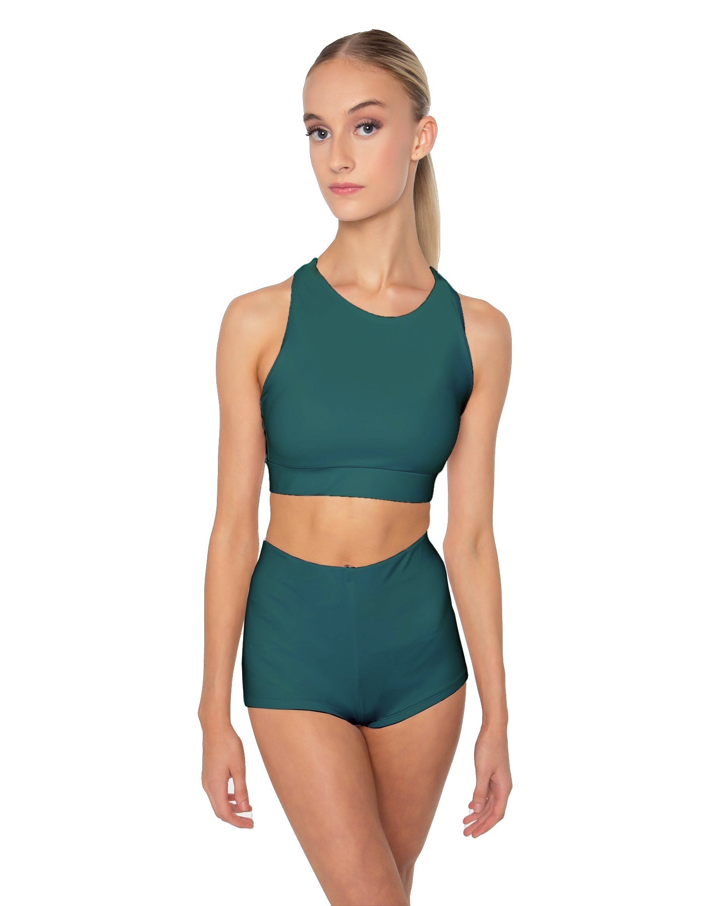 Solid Lycra High Neck Spaghetti Strap Crop