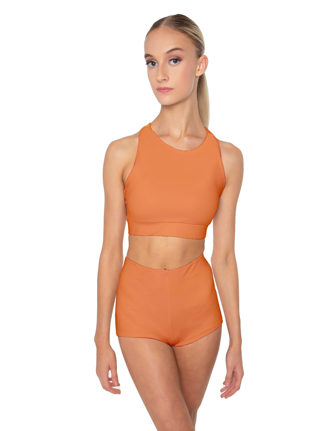 Solid Lycra High Neck Spaghetti Strap Crop