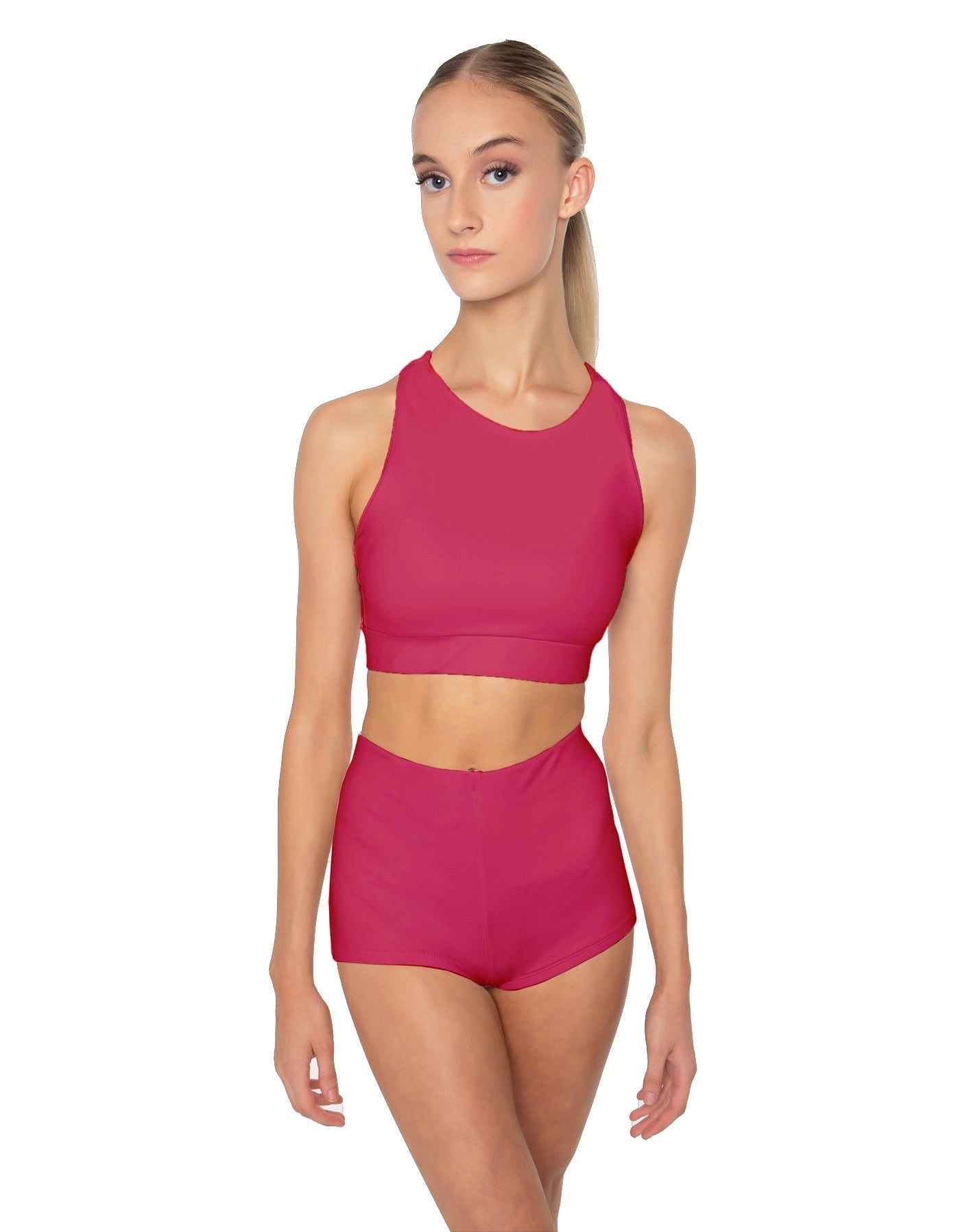 Solid Lycra High Neck Spaghetti Strap Crop
