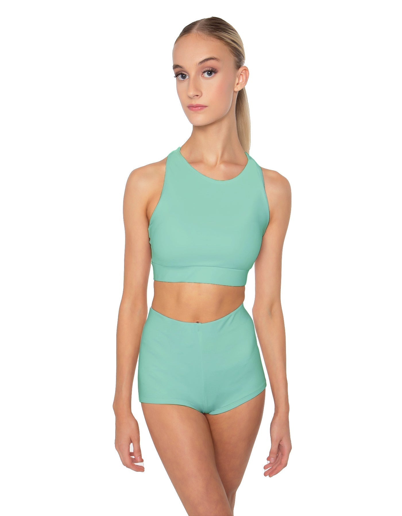 Solid Lycra High Neck Spaghetti Strap Crop