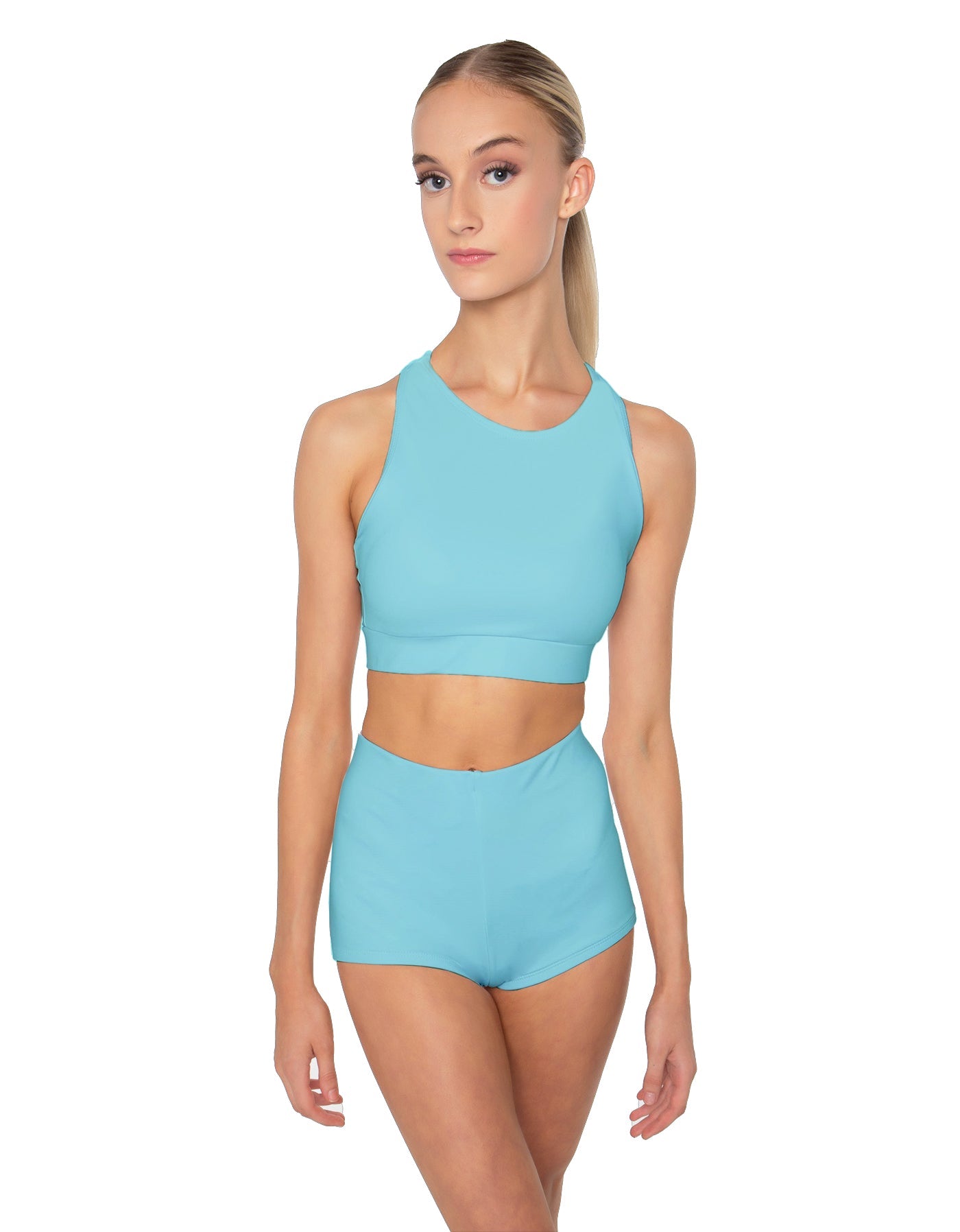 Solid Lycra High Neck Spaghetti Strap Crop