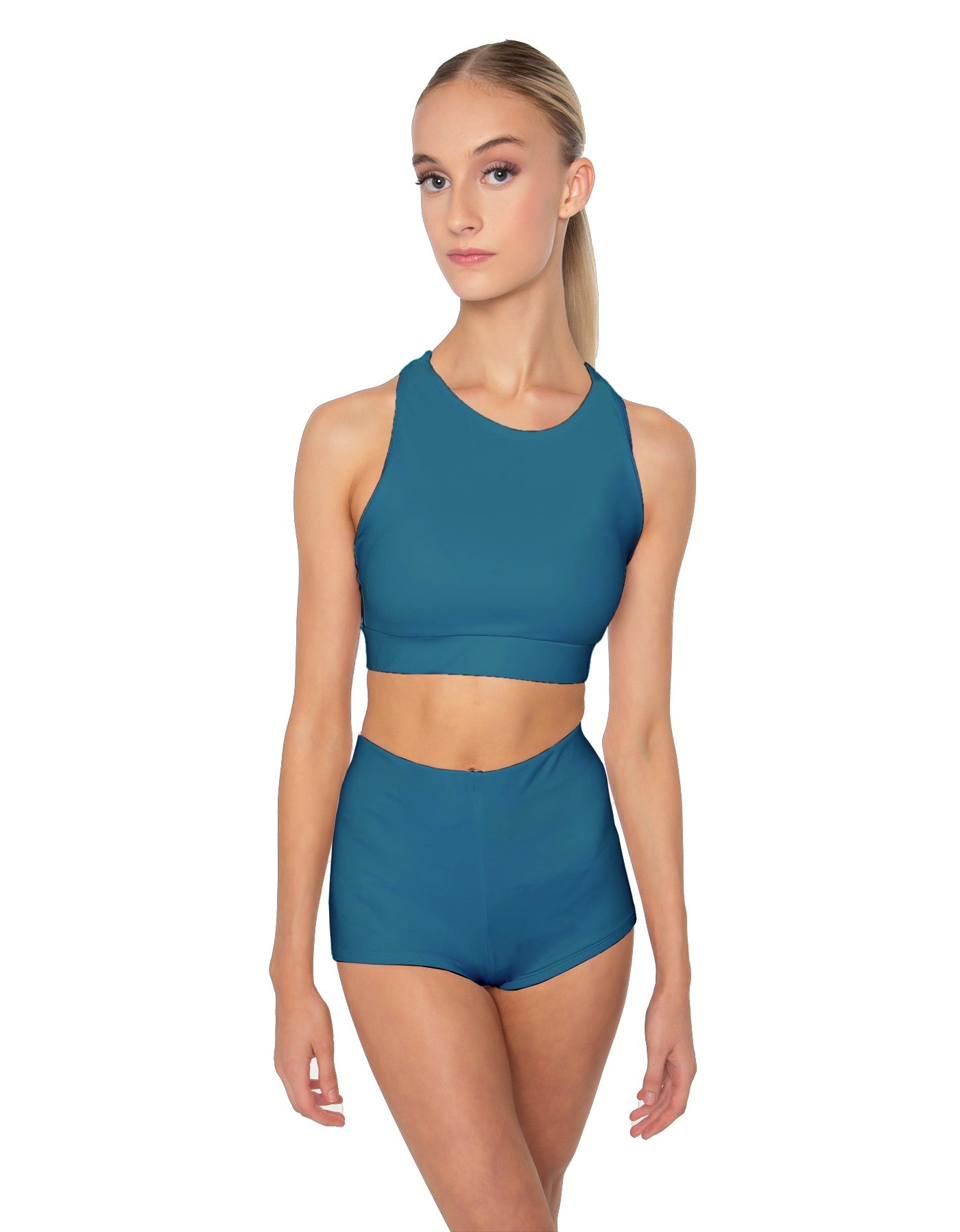 Solid Lycra High Neck Spaghetti Strap Crop
