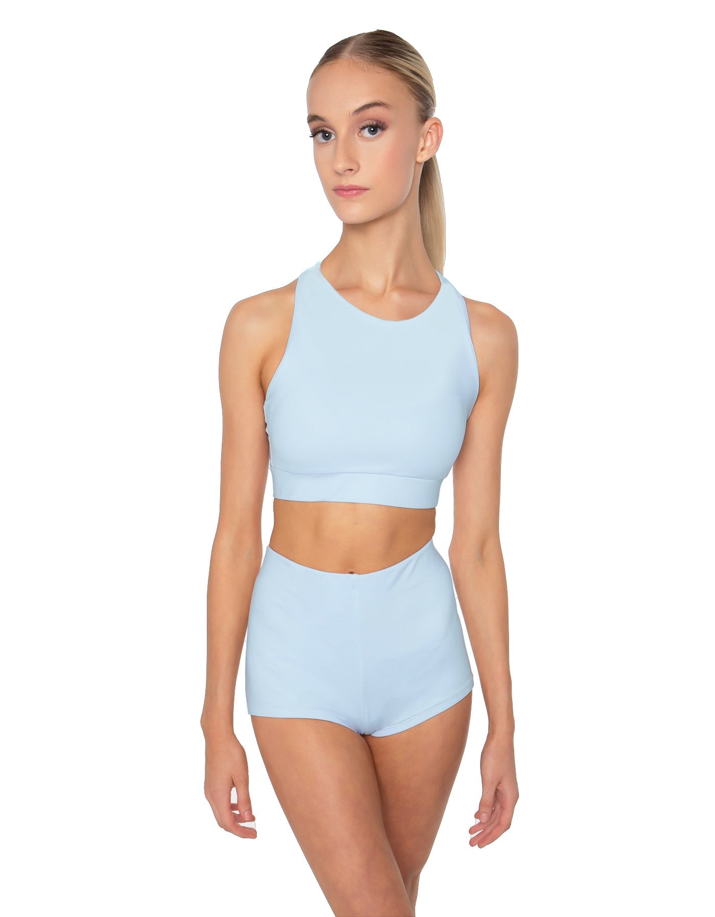 Solid Lycra High Neck Spaghetti Strap Crop