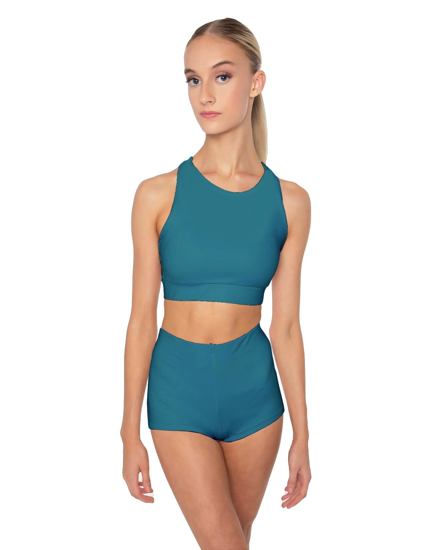 Solid Lycra High Neck Spaghetti Strap Crop