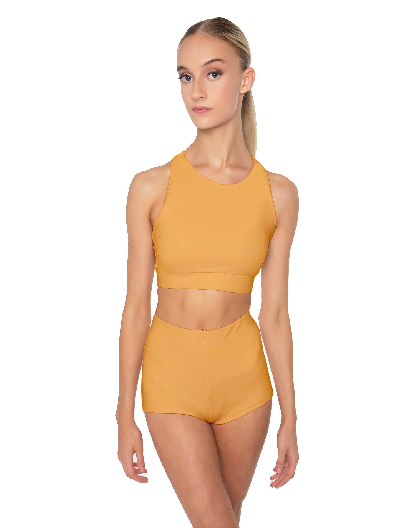 Solid Lycra High Neck Spaghetti Strap Crop