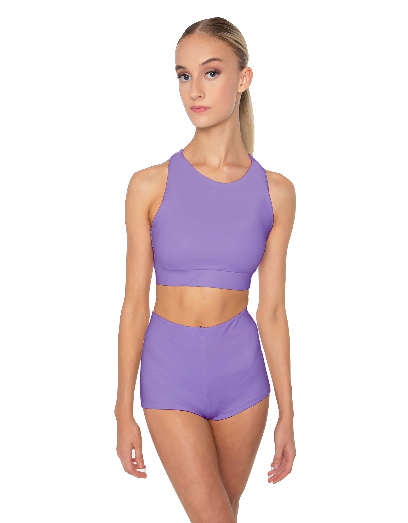 Solid Lycra High Neck Spaghetti Strap Crop
