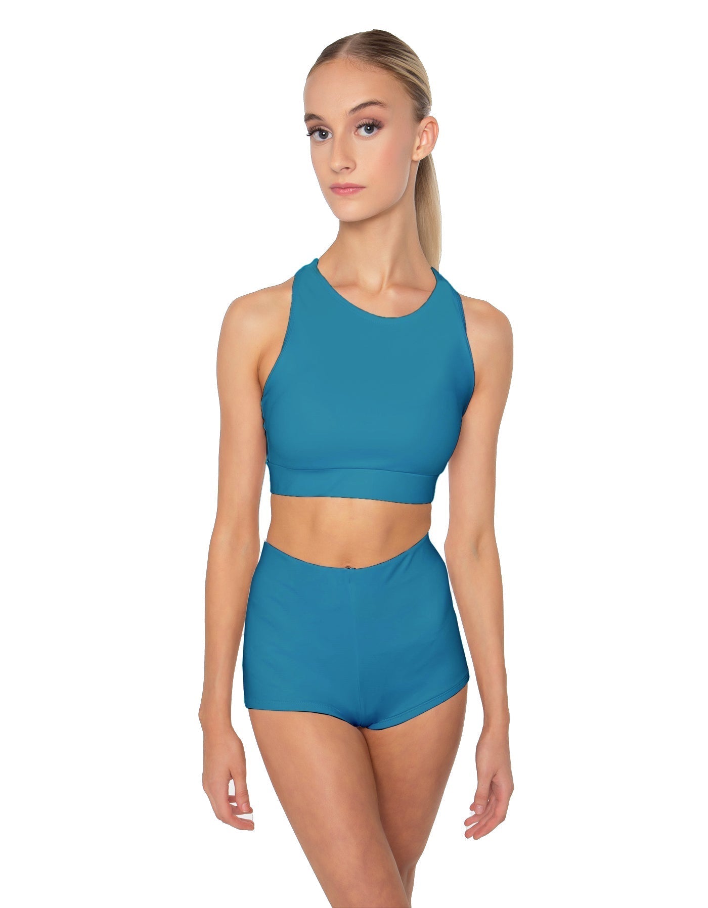 Solid Lycra High Neck Spaghetti Strap Crop