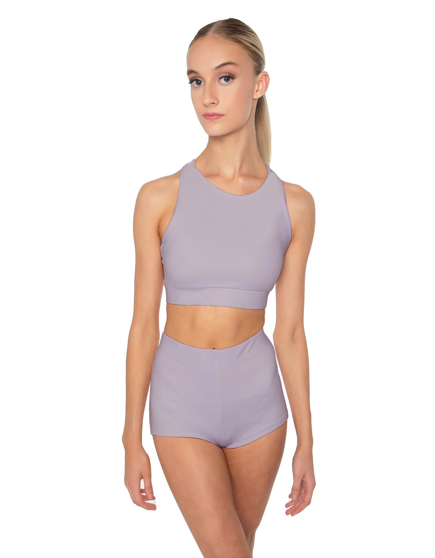 Solid Lycra High Neck Spaghetti Strap Crop