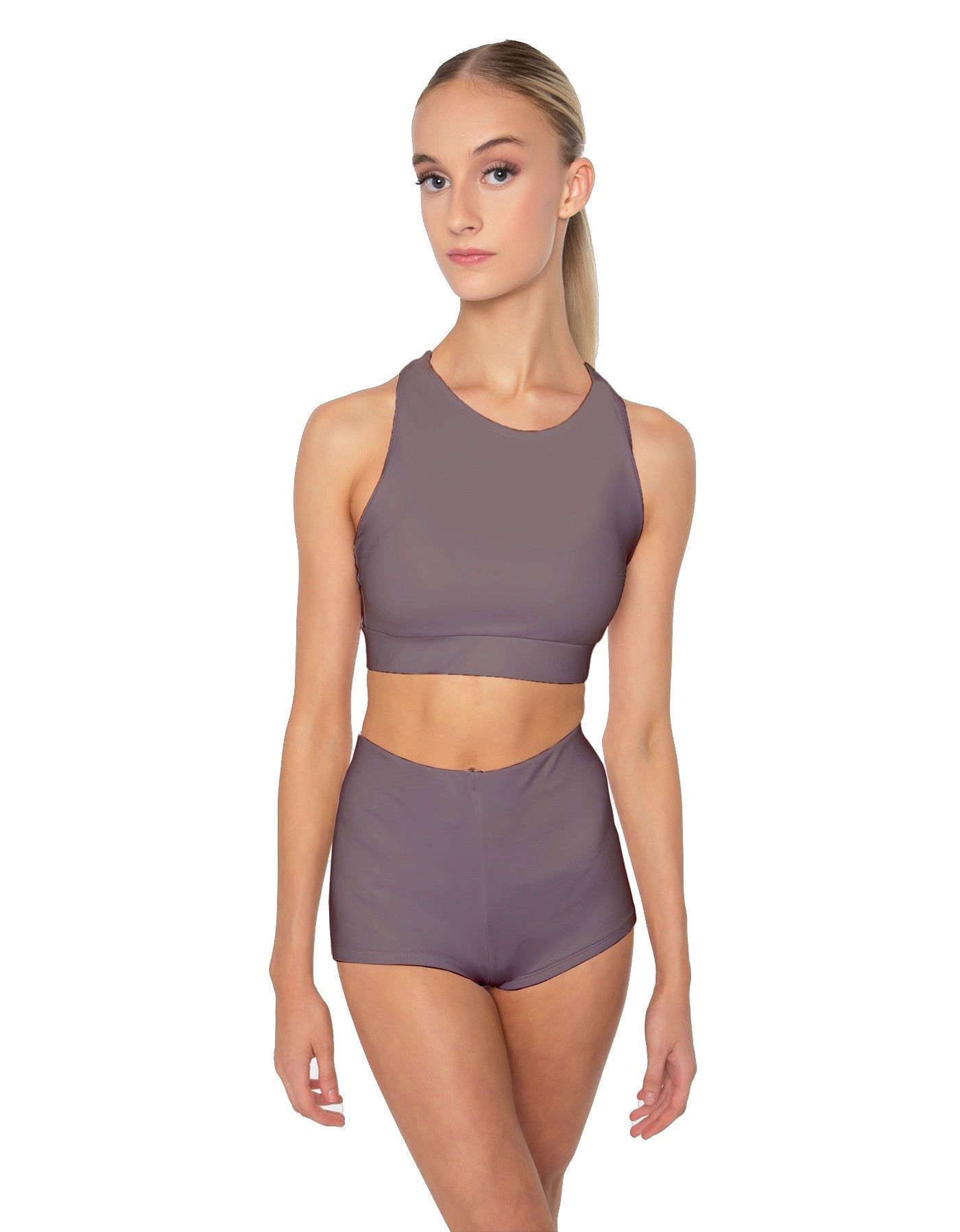 Solid Lycra High Neck Spaghetti Strap Crop