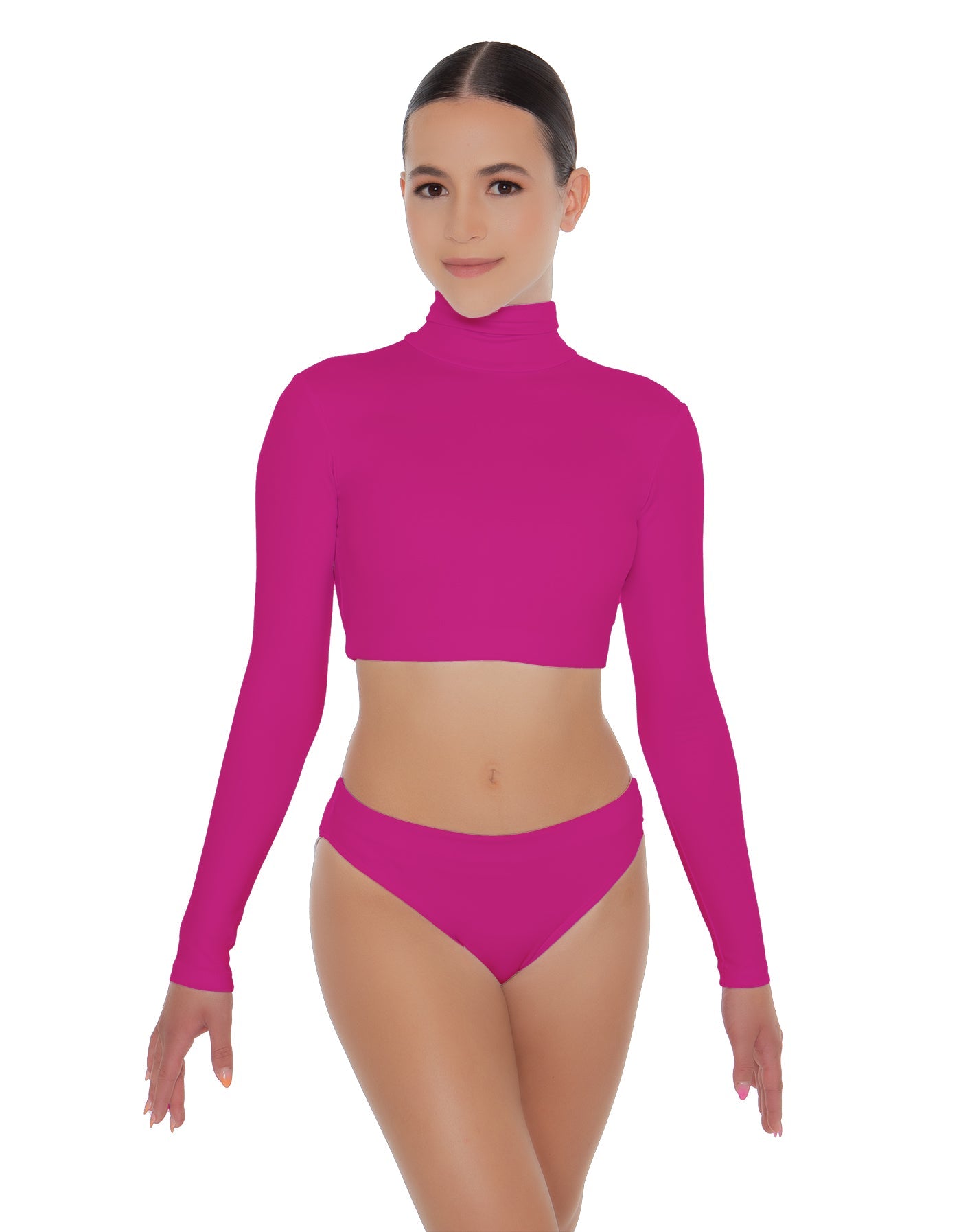 Solid Lycra TNeck LS Crop Top Triangle Back