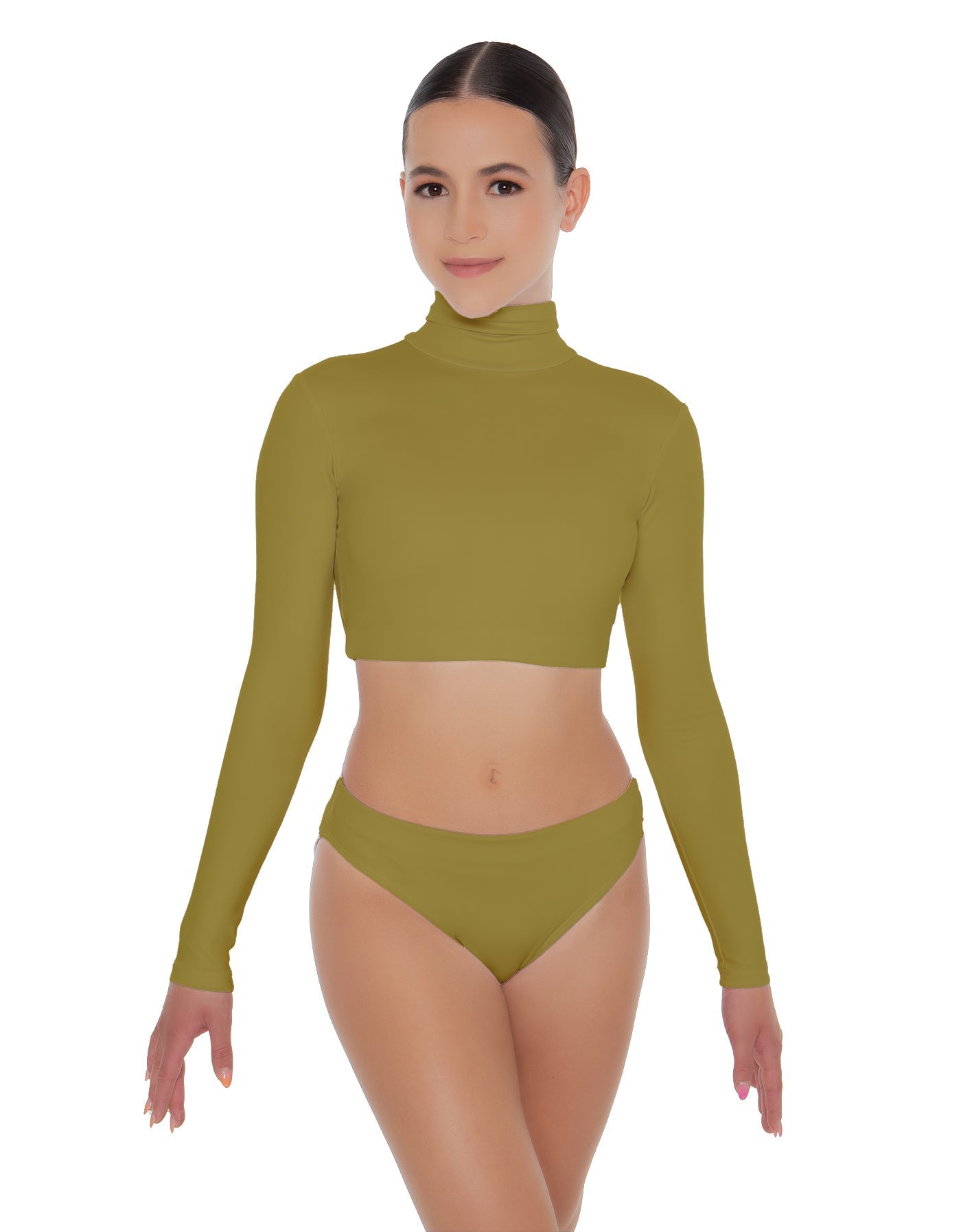 Solid Lycra TNeck LS Crop Top Triangle Back