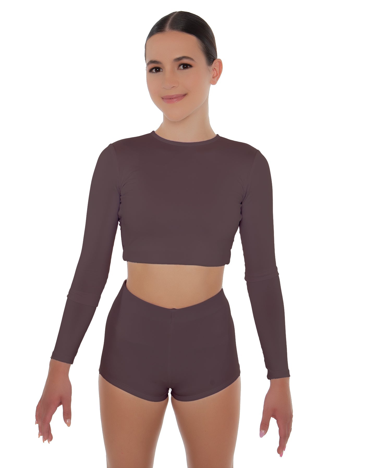 Solid Lycra LS Crop Top Keyhole Back