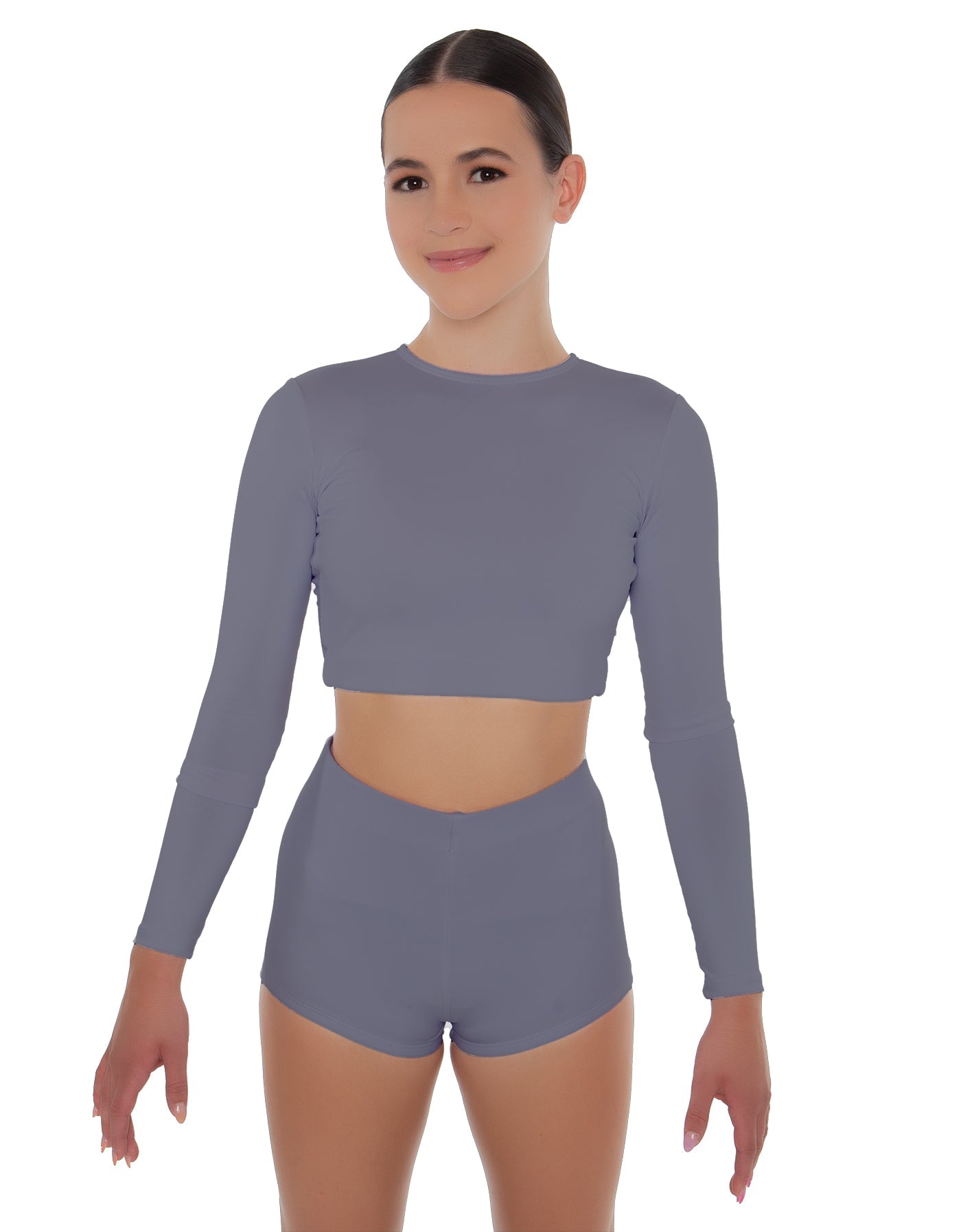 Solid Lycra LS Crop Top Triangle Back