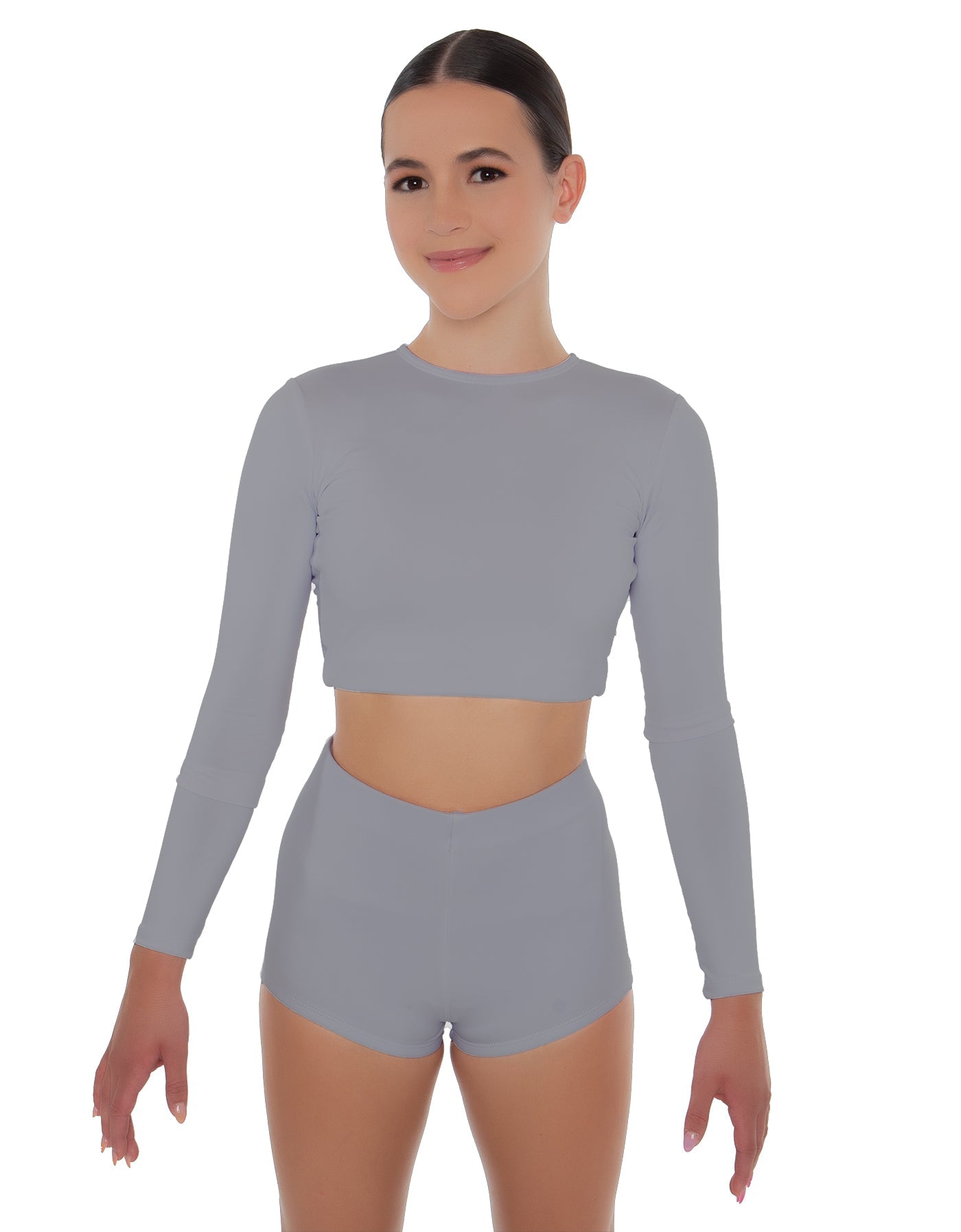Solid Lycra LS Crop Top Triangle Back