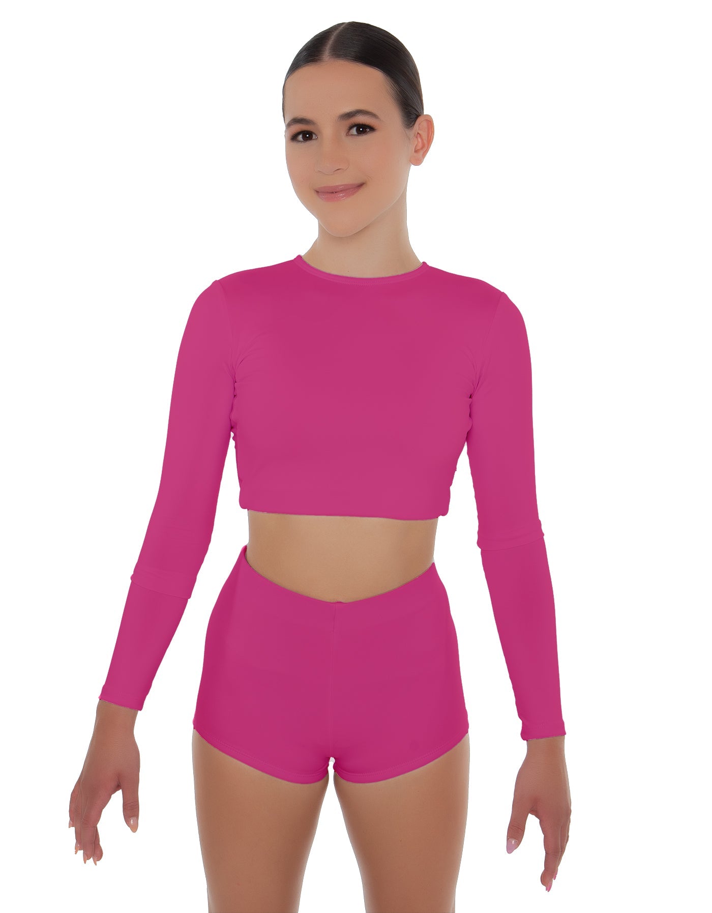 Solid Lycra LS Crop Top Triangle Back