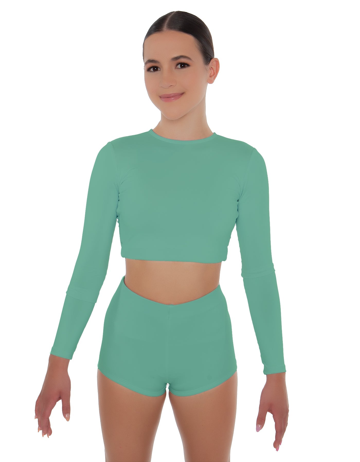 Solid Lycra LS Crop Top Triangle Back