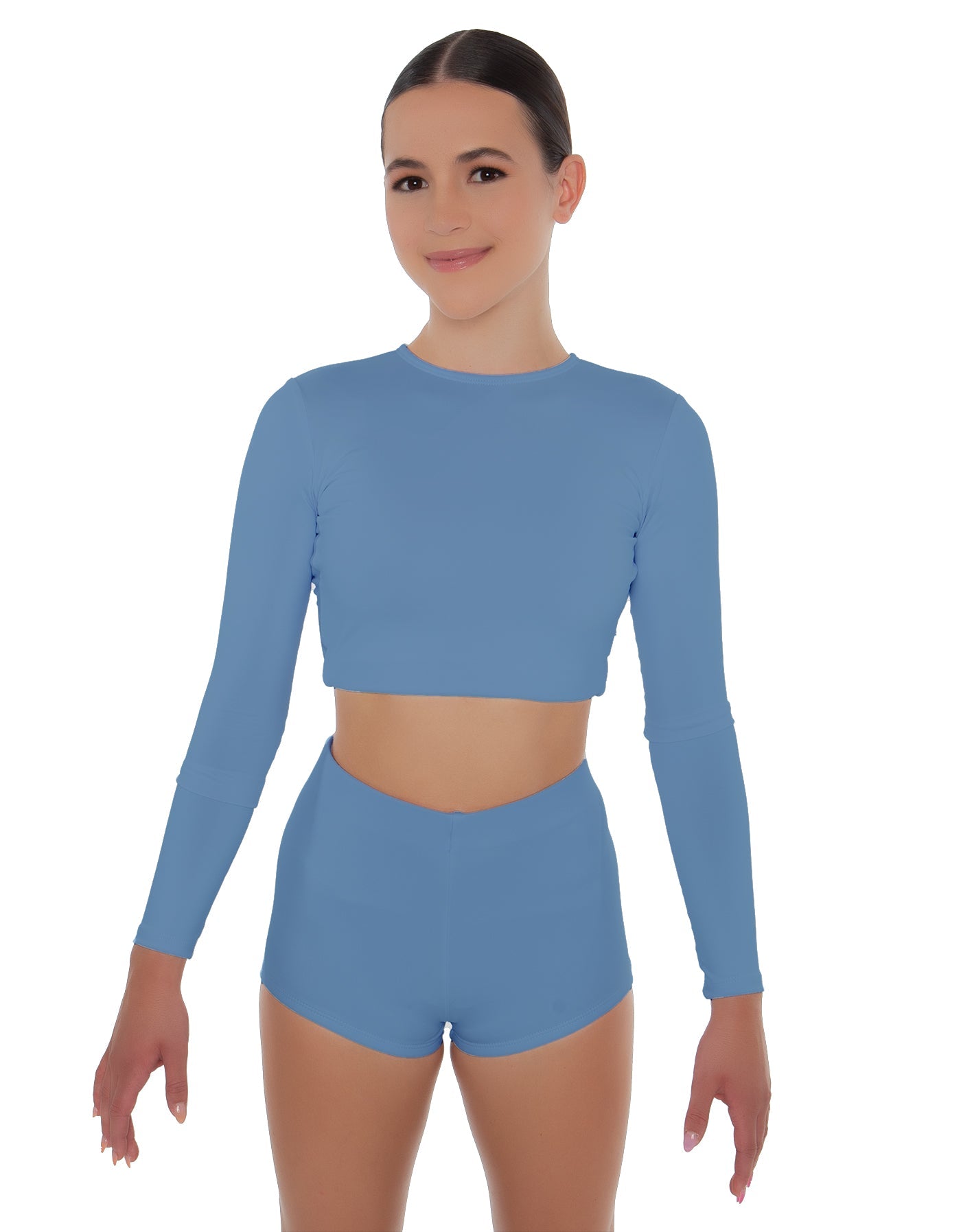Solid Lycra LS Crop Top Triangle Back