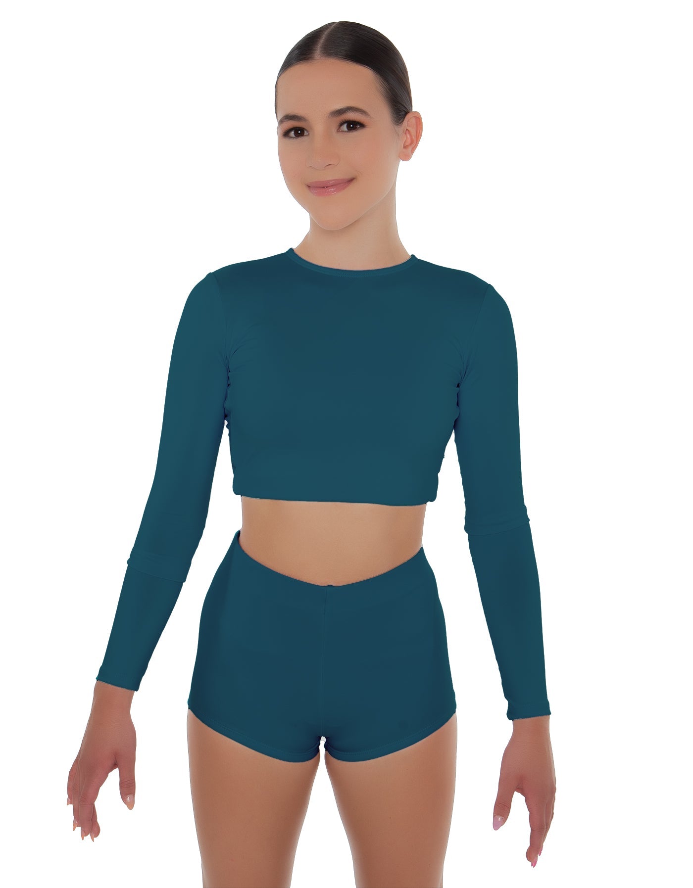 Solid Lycra LS Crop Top Triangle Back