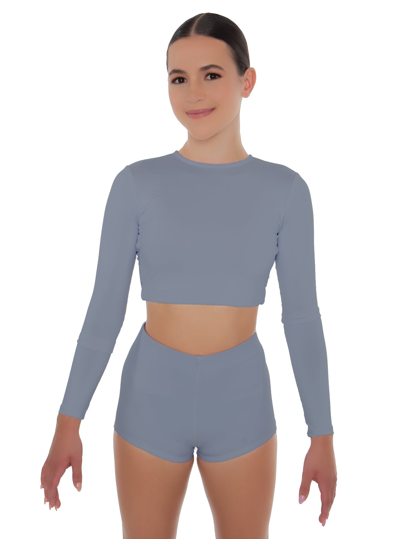 Solid Lycra LS Crop Top Triangle Back