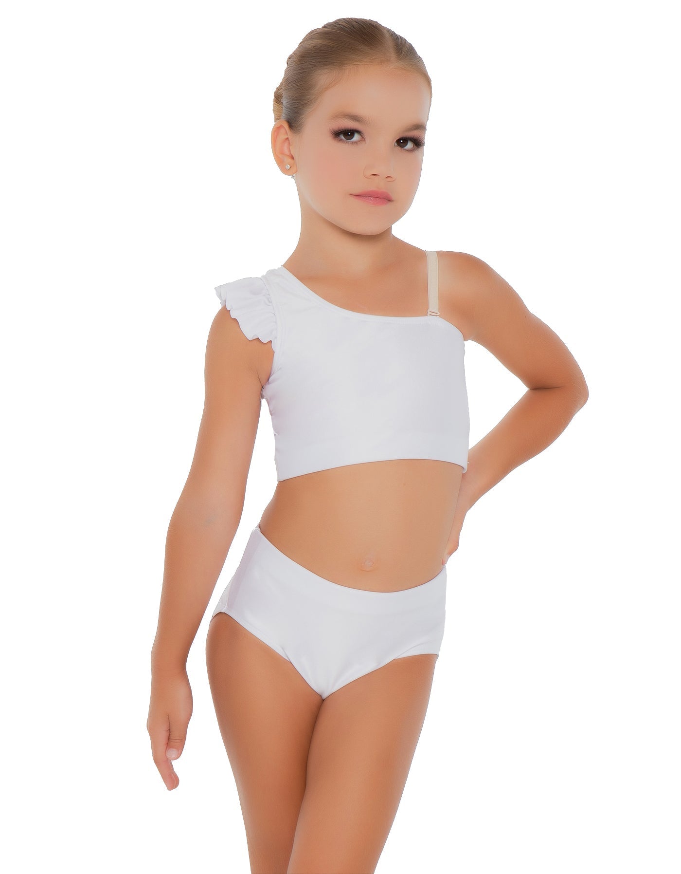Solid Lycra One Shoulder Crop Top With Gather Sleeve