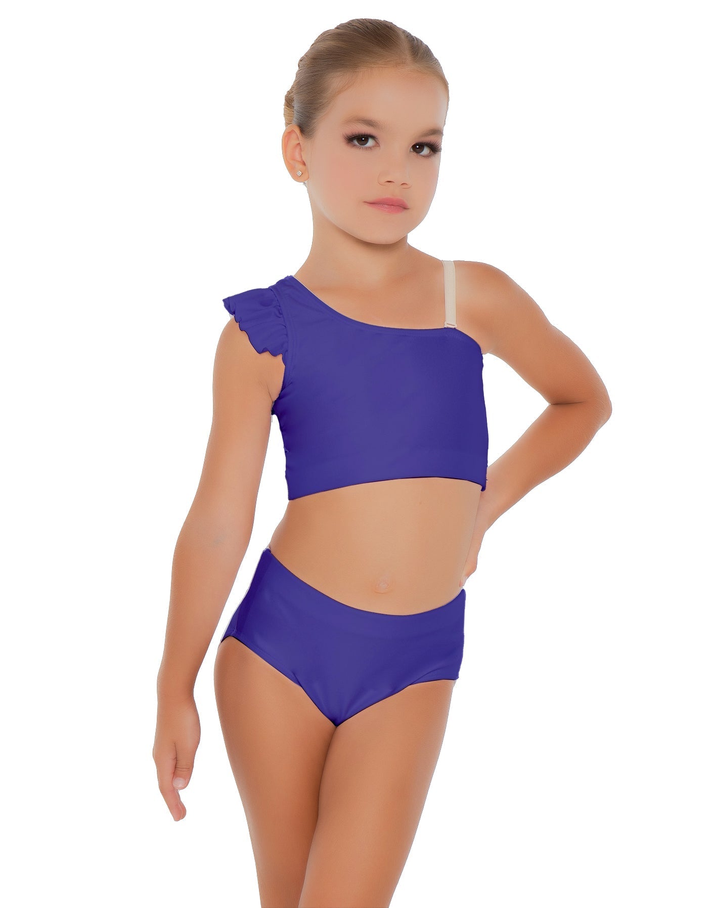 Solid Lycra One Shoulder Crop Top With Gather Sleeve