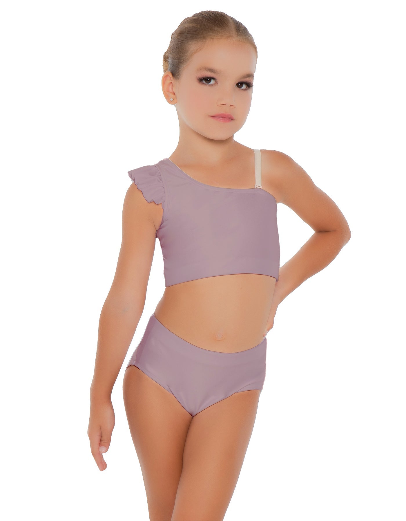 Solid Lycra One Shoulder Crop Top With Gather Sleeve