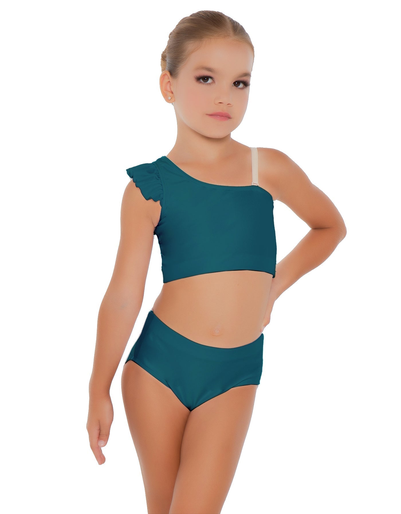 Solid Lycra One Shoulder Crop Top With Gather Sleeve
