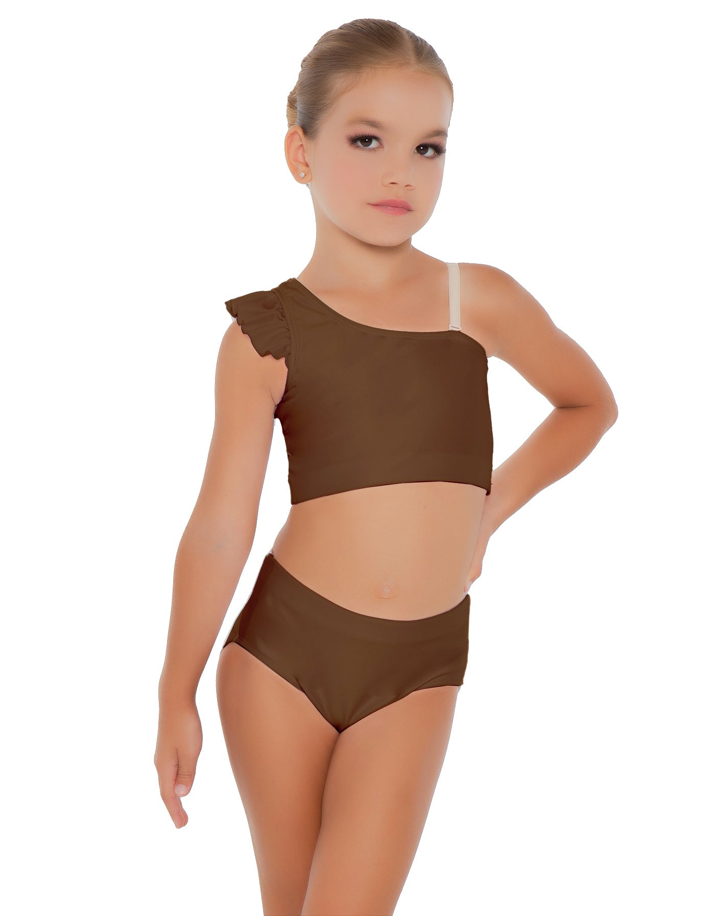Solid Lycra One Shoulder Crop Top With Gather Sleeve