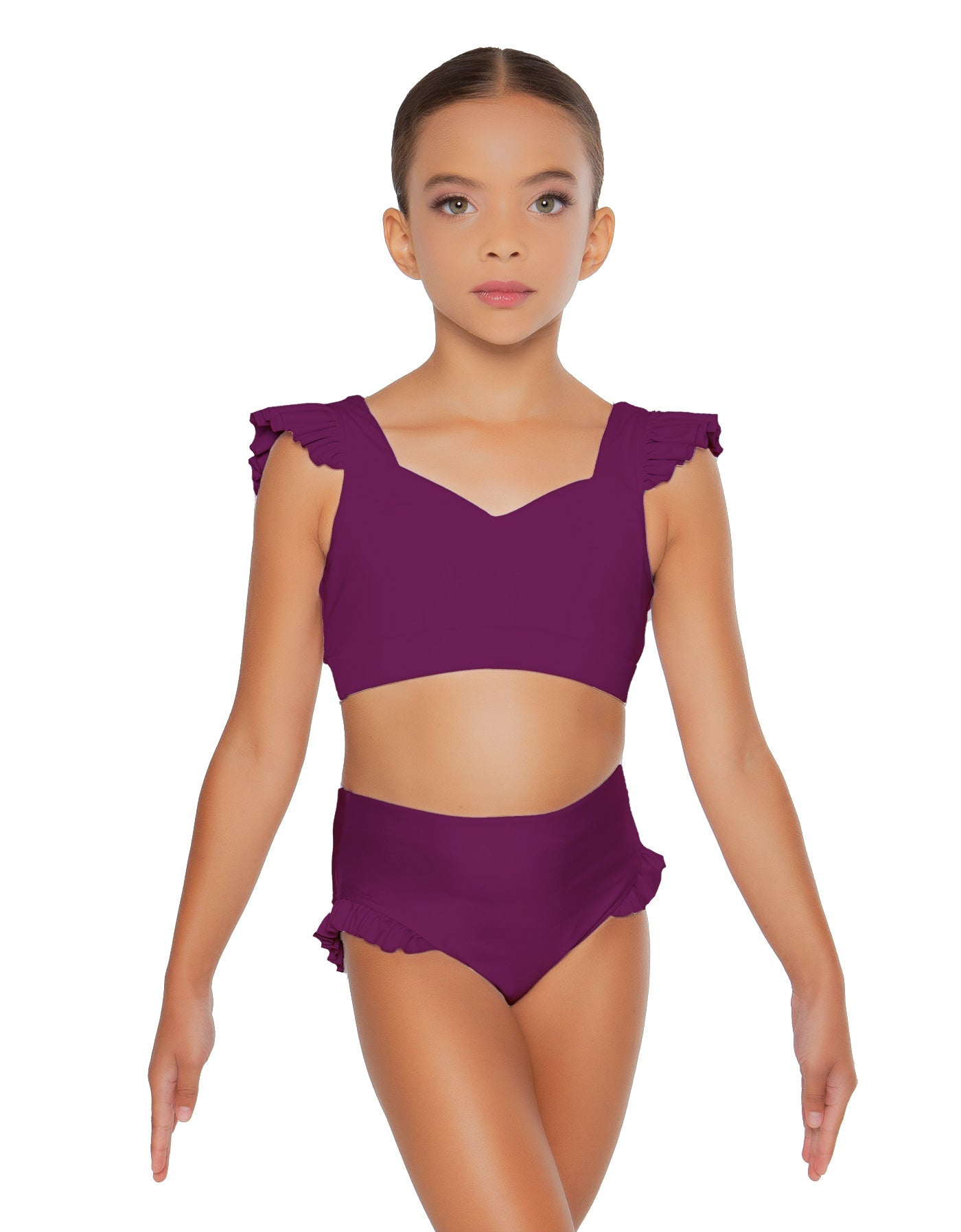 Solid Lycra Sweetheart Crop Top Gather Sleeve
