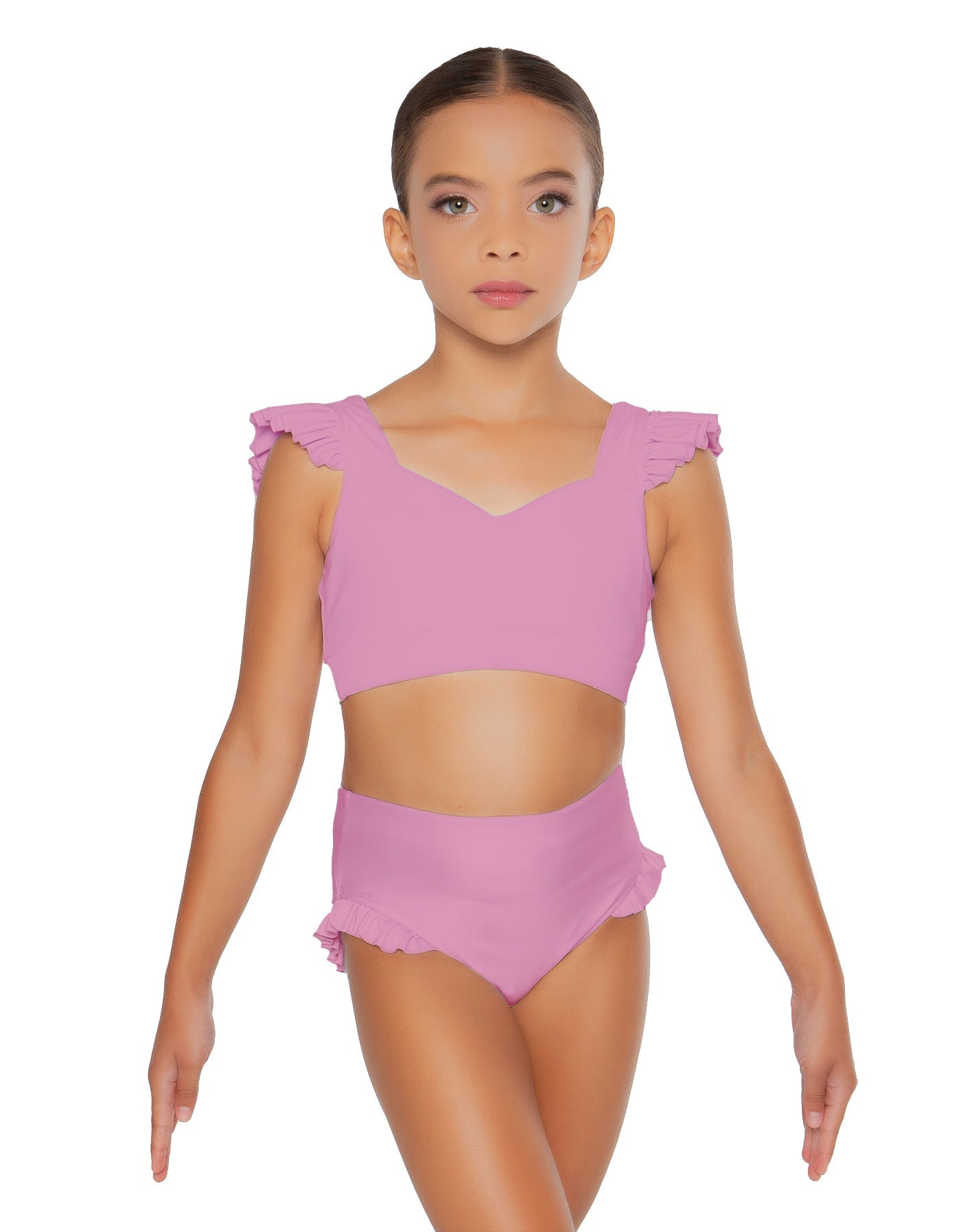 Solid Lycra Sweetheart Crop Top Gather Sleeve