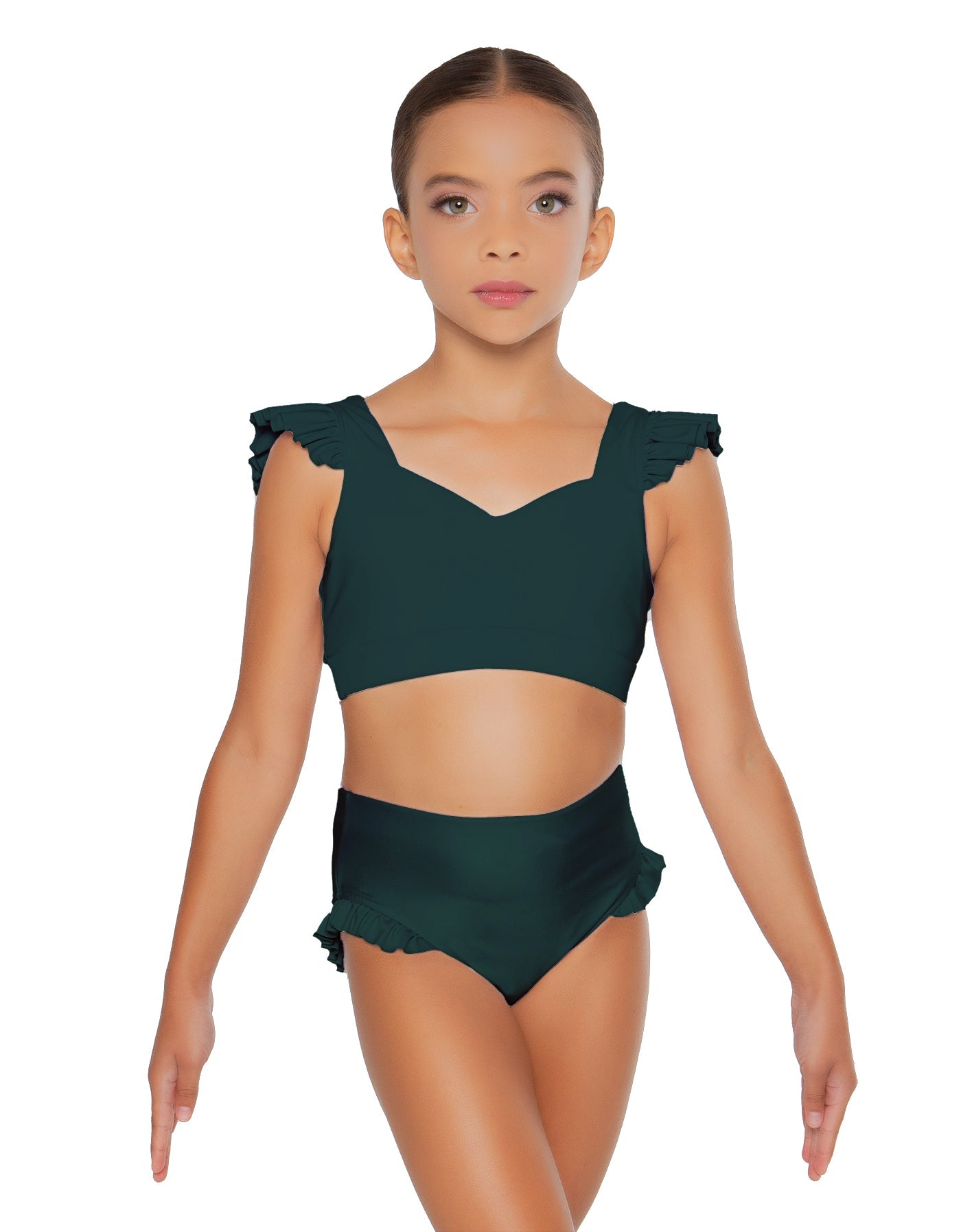 Solid Lycra Sweetheart Crop Top Gather Sleeve